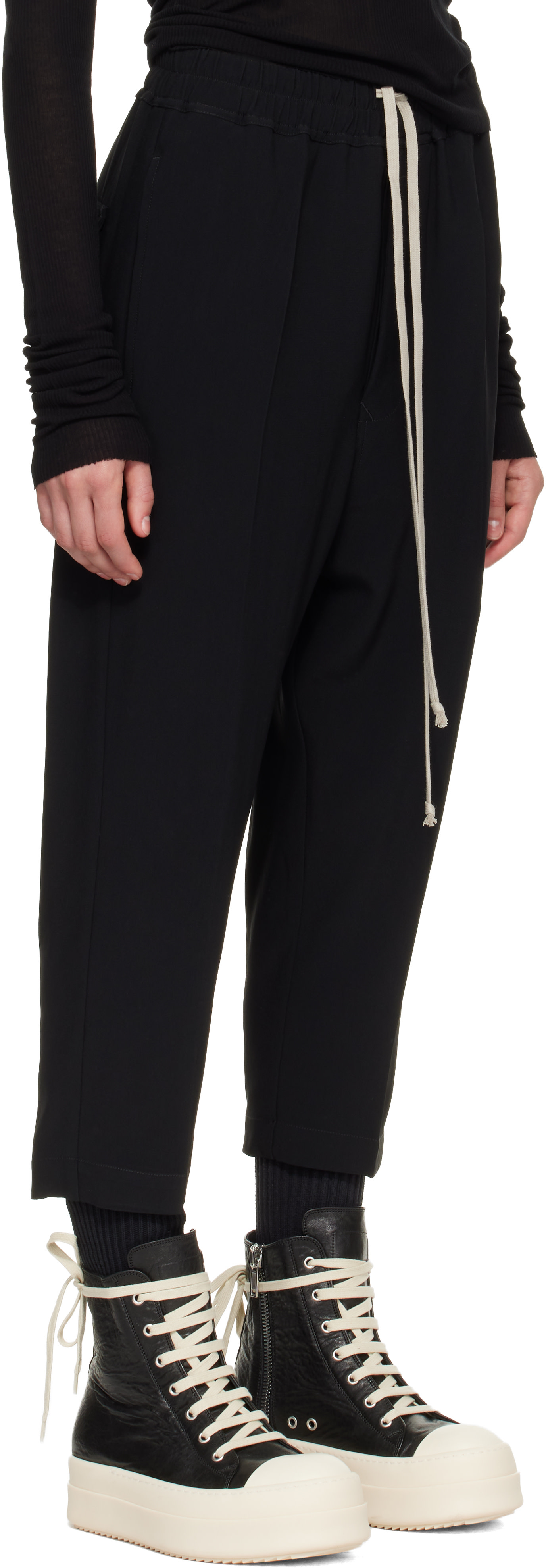 Rick Owens: Black Drawstring Astaires Cropped Trousers | SSENSE