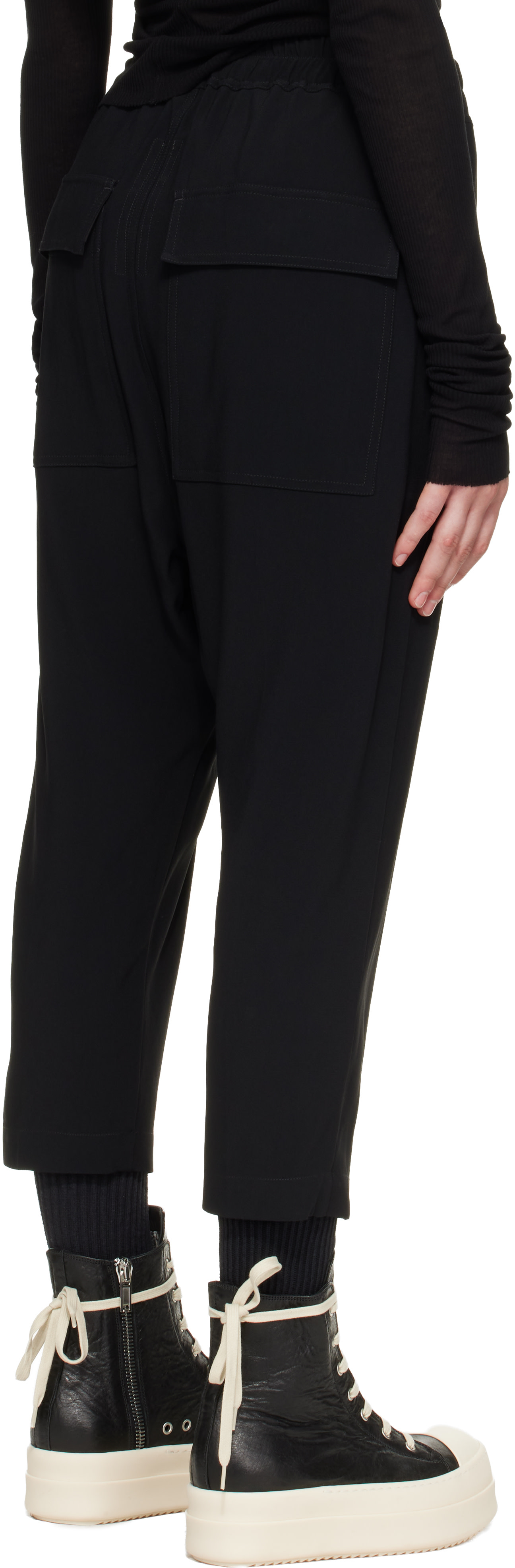 Rick Owens: Black Drawstring Astaires Cropped Trousers | SSENSE