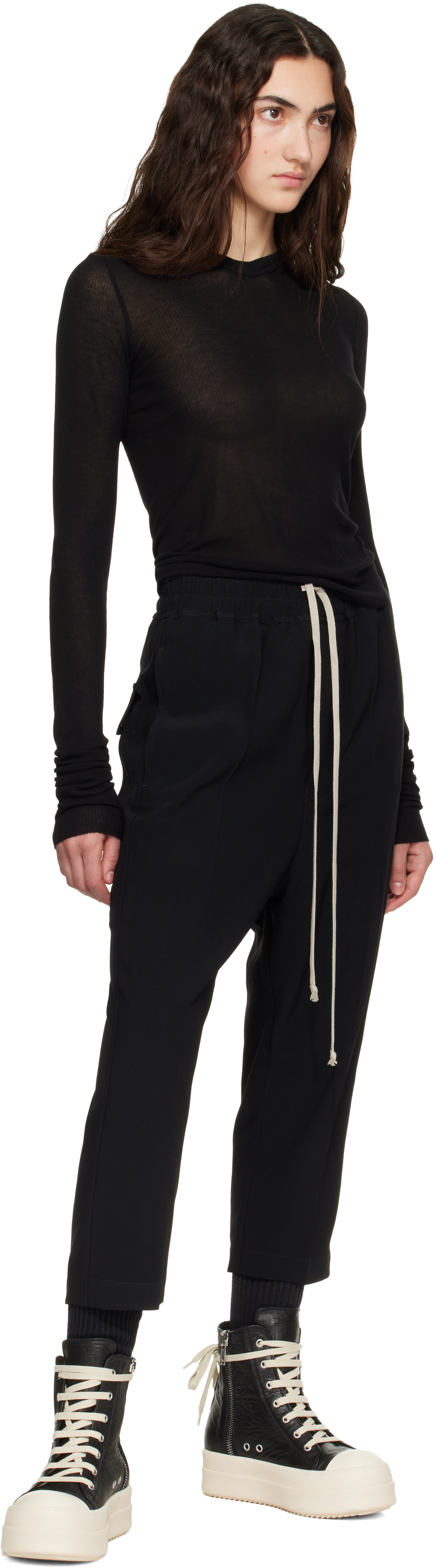 Rick Owens: Black Drawstring Astaires Cropped Trousers | SSENSE