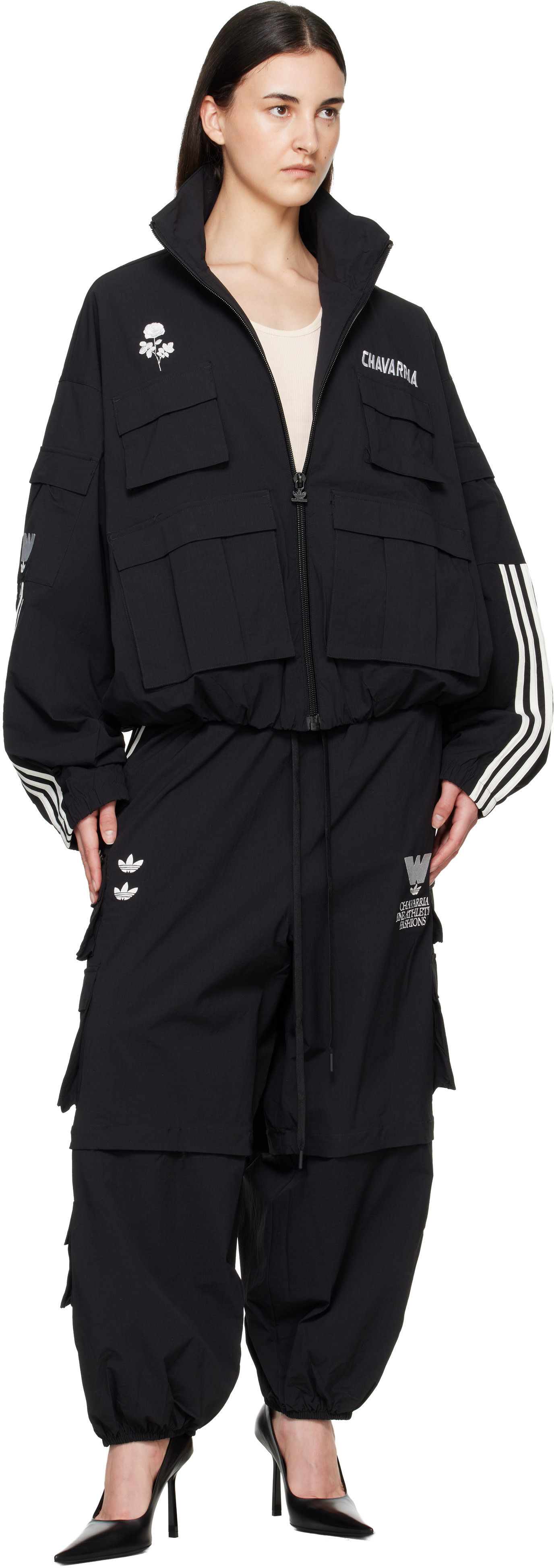 WILLY CHAVARRIA: Black adidas Originals Edition Zip Cargo Pants