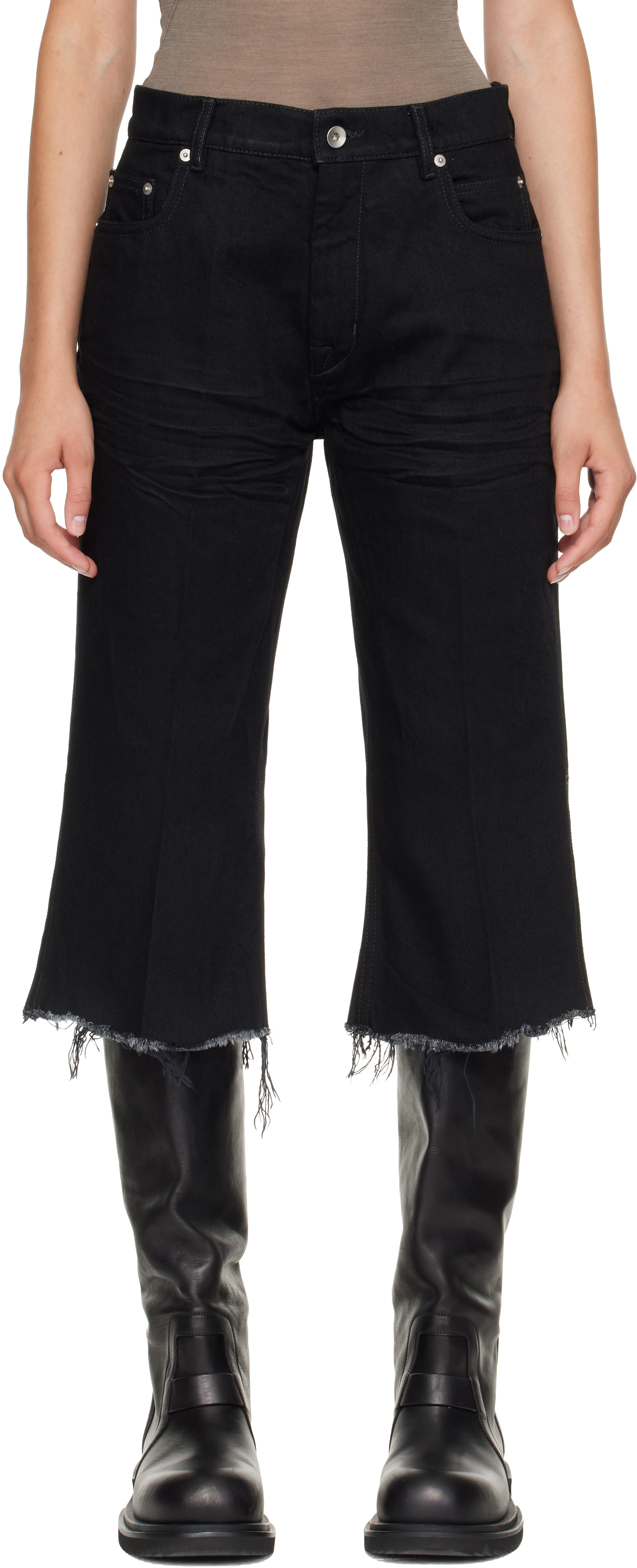 Rick Owens: Black Tower Bolan Cutoff Denim Shorts | SSENSE