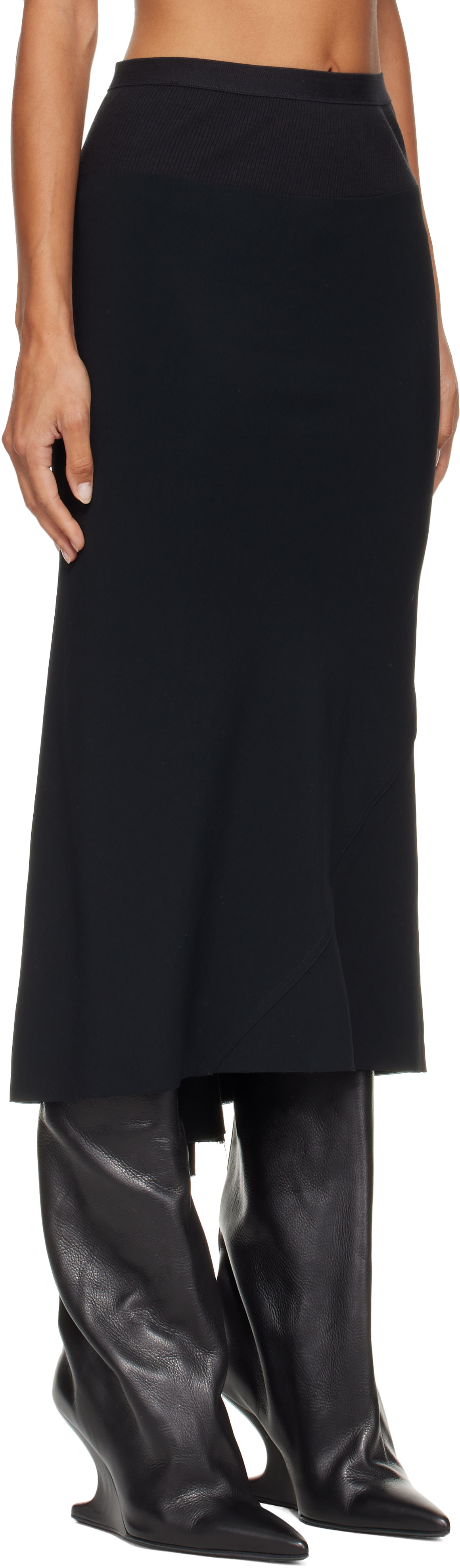 Rick Owens: Black Tower A Line Bias Midi Skirt | SSENSE