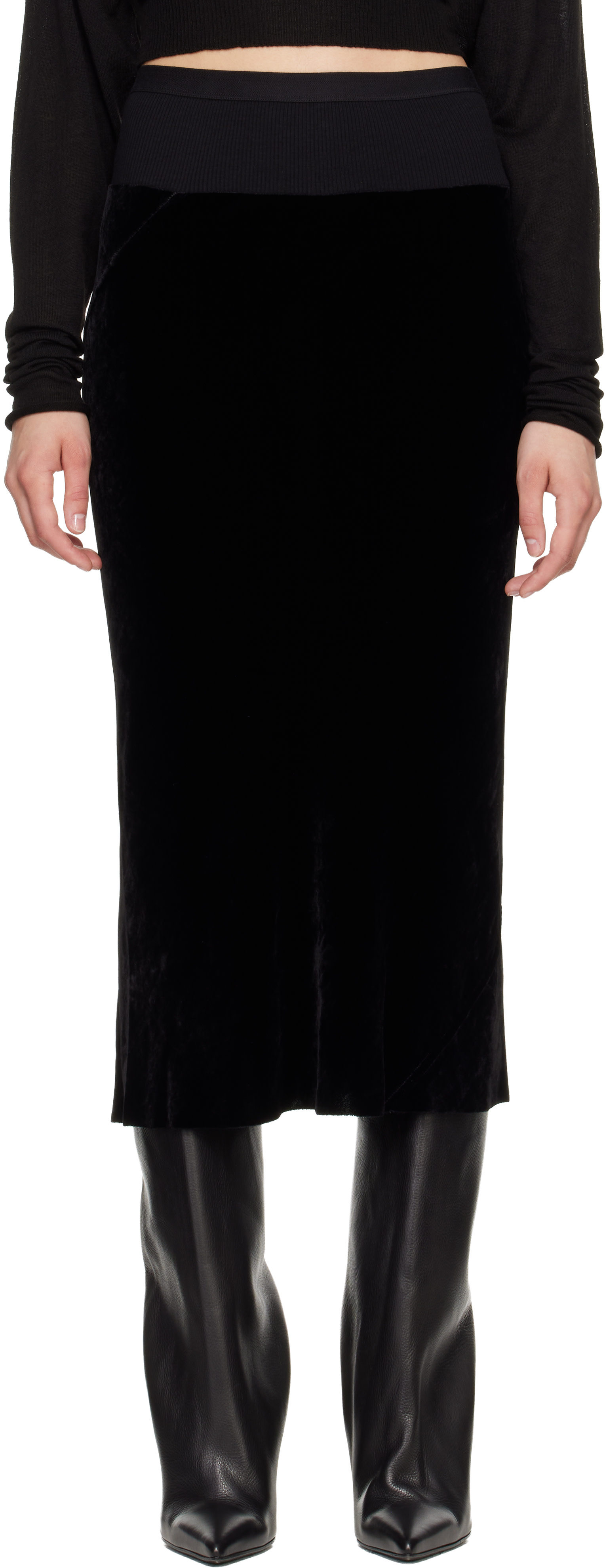 スカート Rick Owens THERESA skirt Rick Owens: Black Tower Knee Bias Midi Skirt | SSENSE