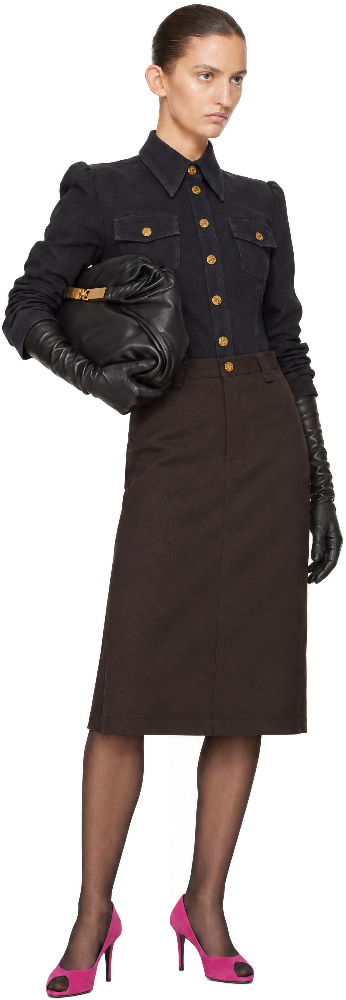 WILLY CHAVARRIA - Jupe midi d'uniforme brune
