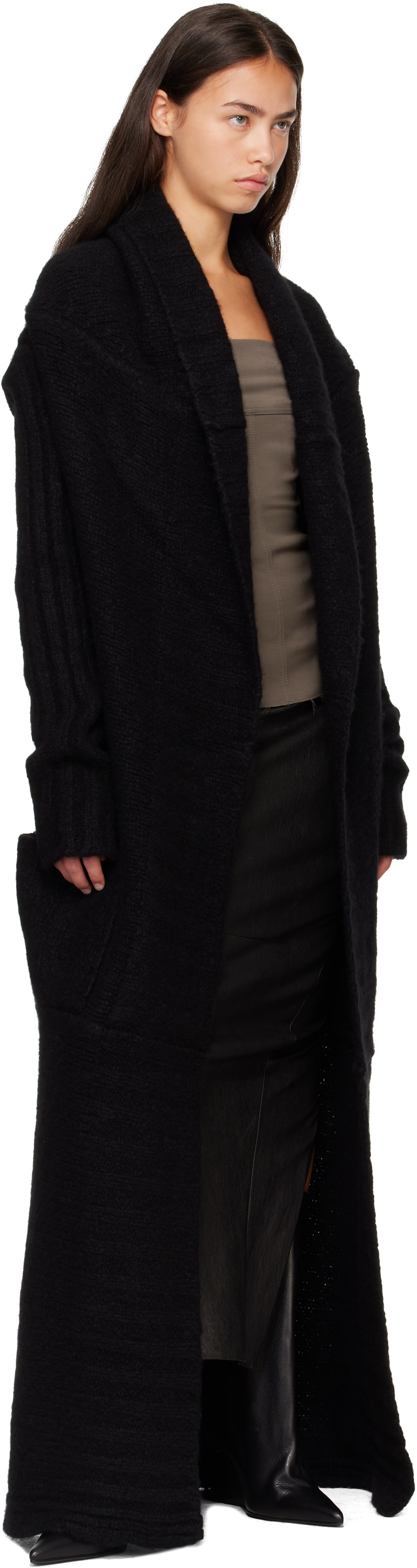 rick owens ニット ロングカーディガン Rick Owens: ブラック Tower Dafne ガウン カーディガン | SSENSE 日本