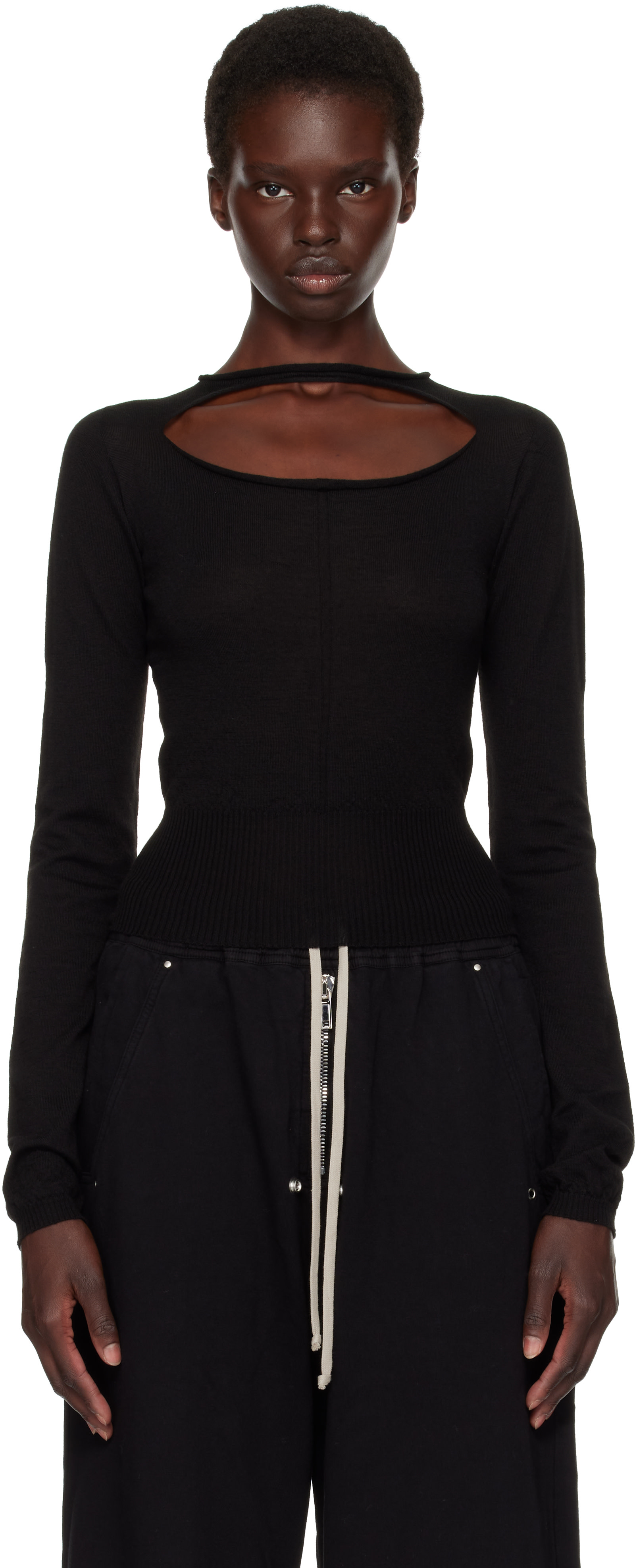 Rick Owens - Black Tower Slashed Cropped Pull Sweater