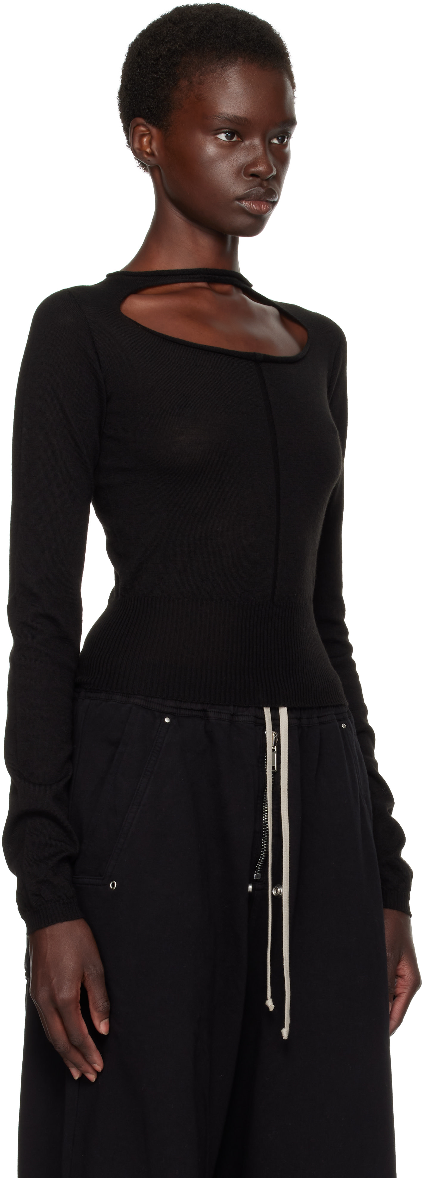 Rick Owens - Pull écourté noir à découpe - Tower