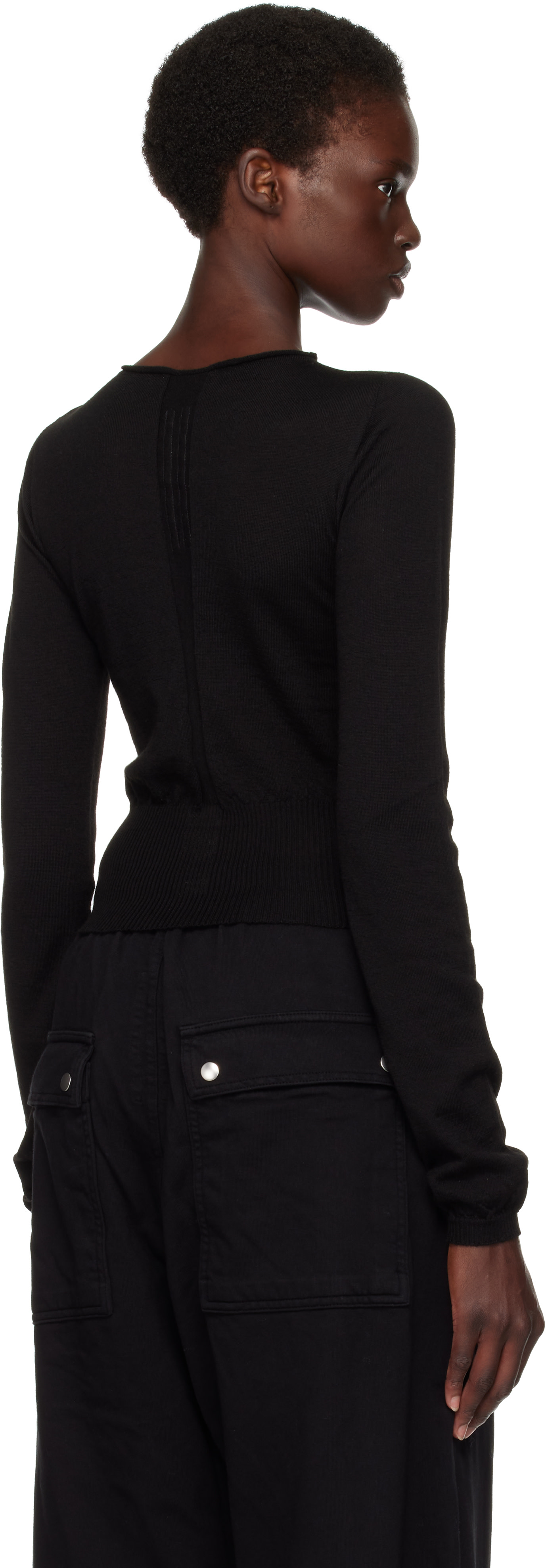 Rick Owens - Black Tower Slashed Cropped Pull Sweater