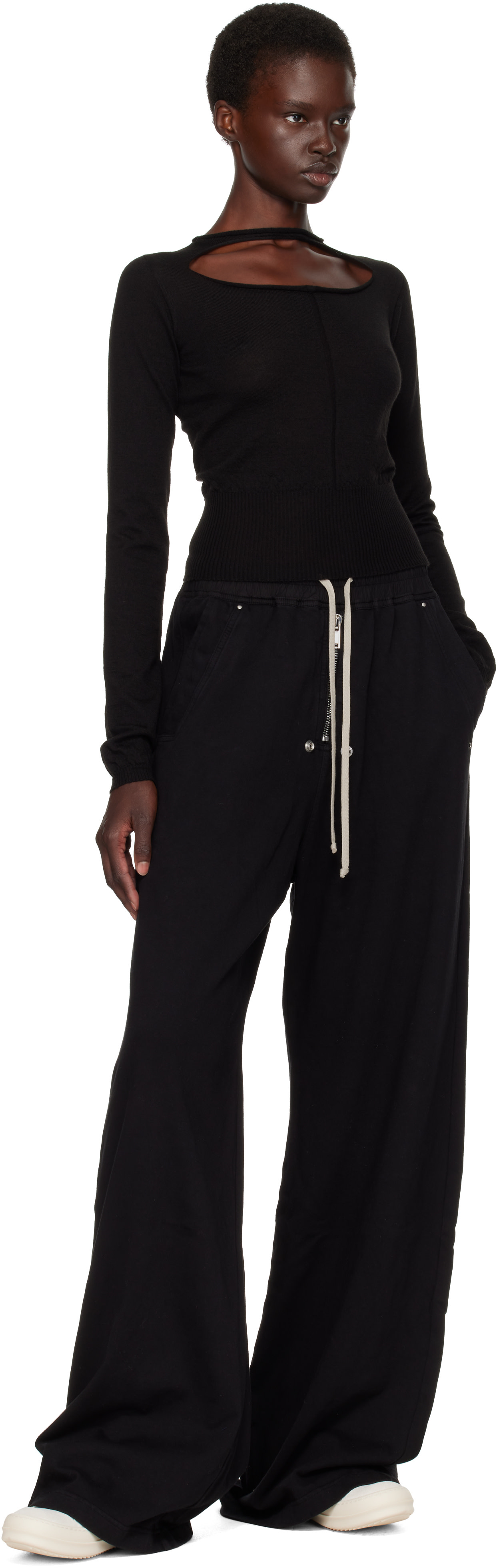 Rick Owens - Black Tower Slashed Cropped Pull Sweater