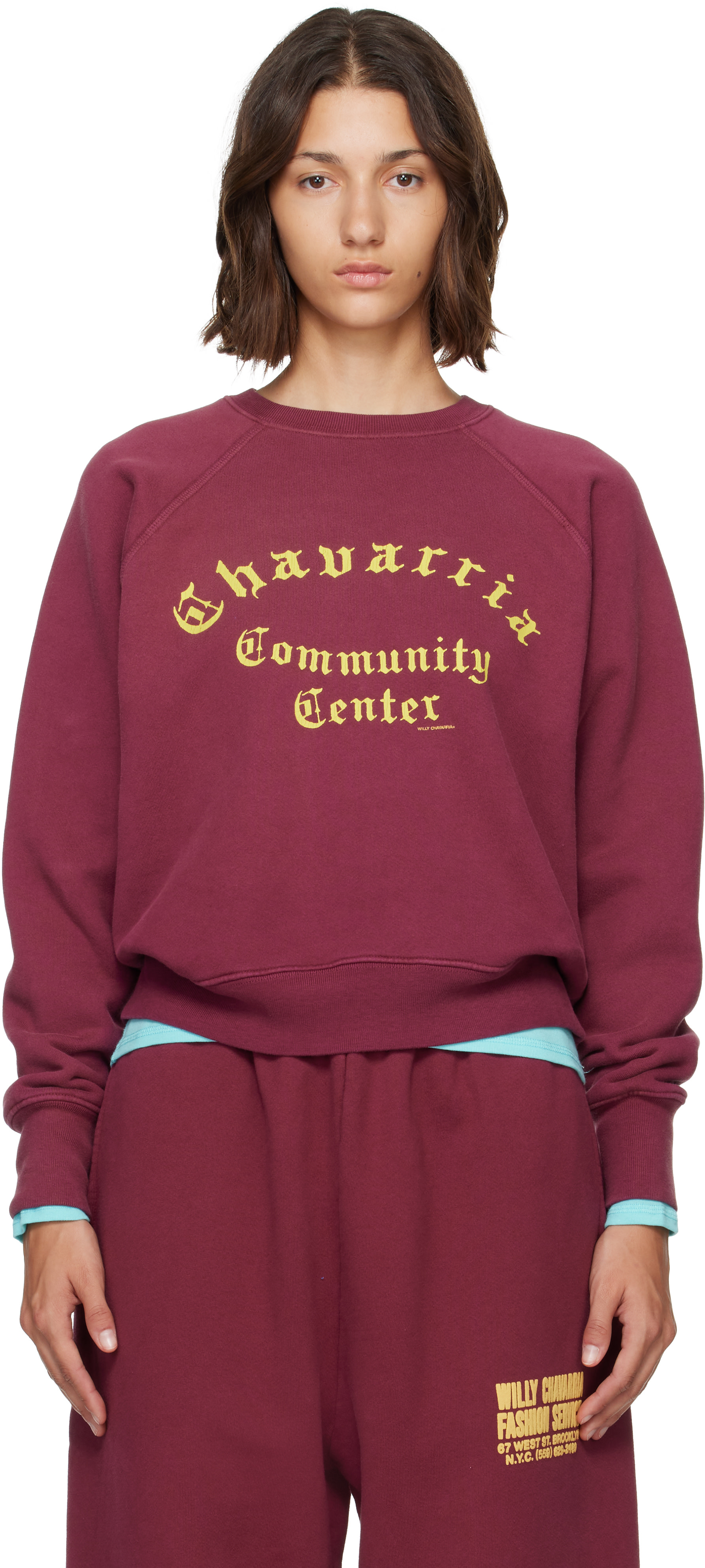 WILLY CHAVARRIA: Burgundy 'Community Center' Raglan Sweatshirt