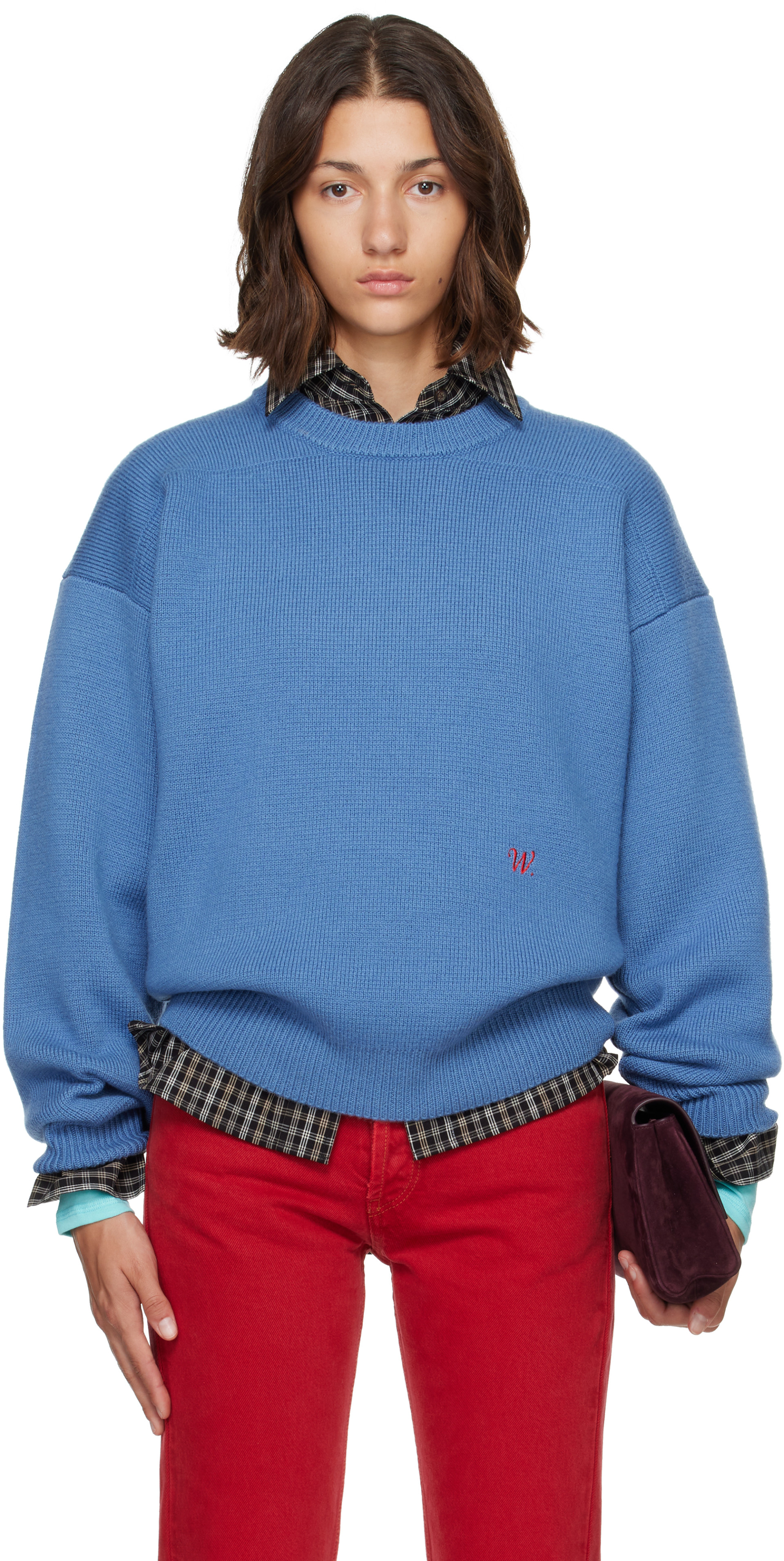 WILLY CHAVARRIA - Pull bleu à logo brodé