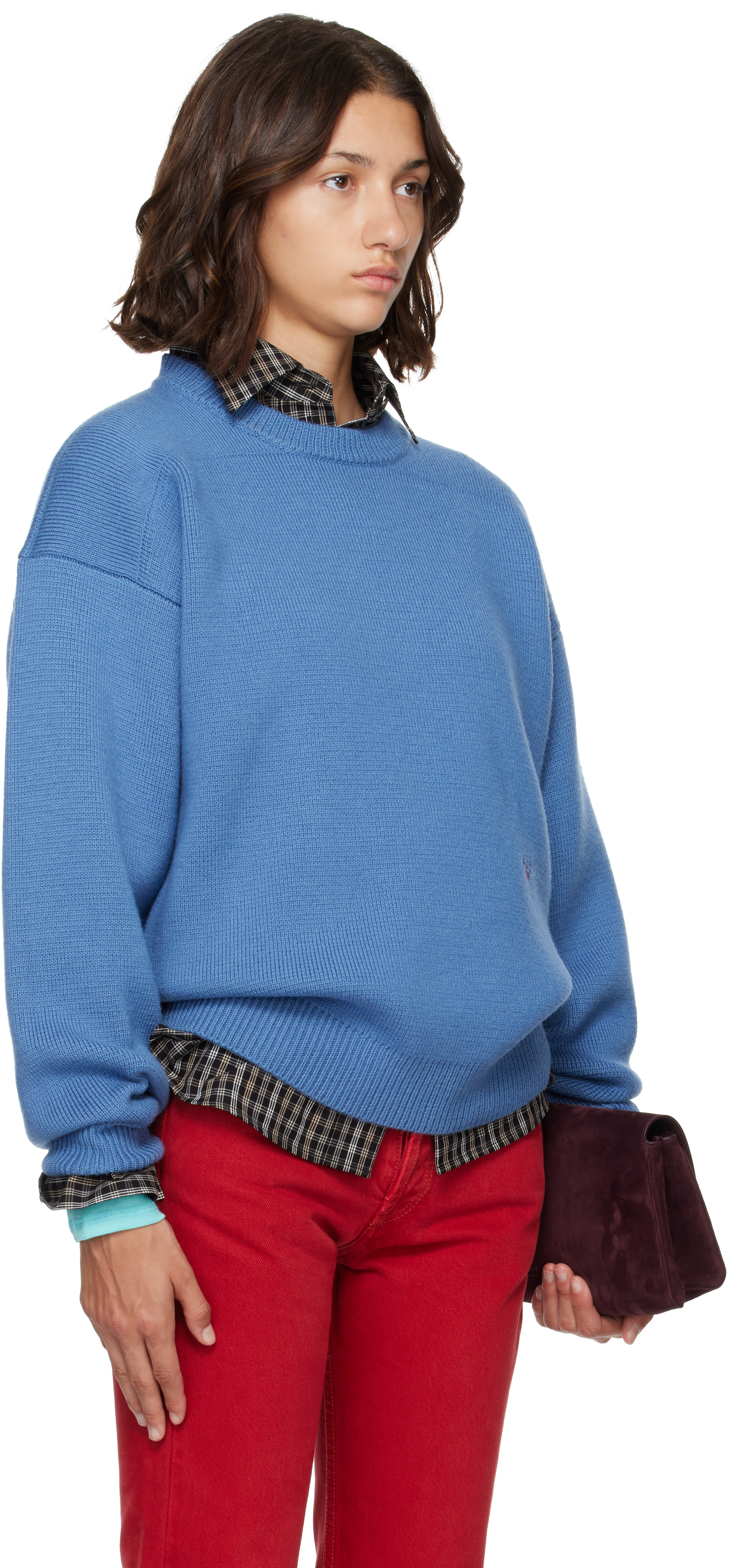 WILLY CHAVARRIA - Pull bleu à logo brodé