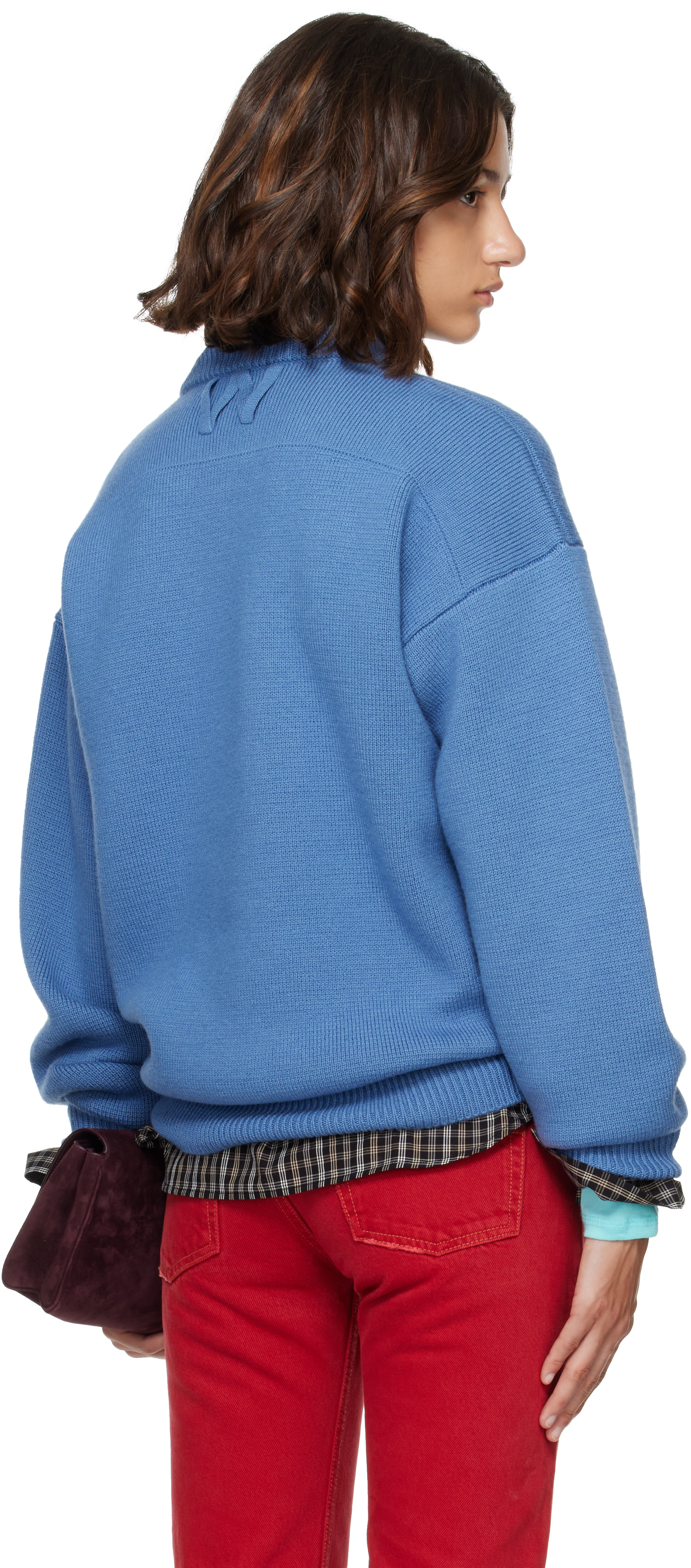WILLY CHAVARRIA - Pull bleu à logo brodé