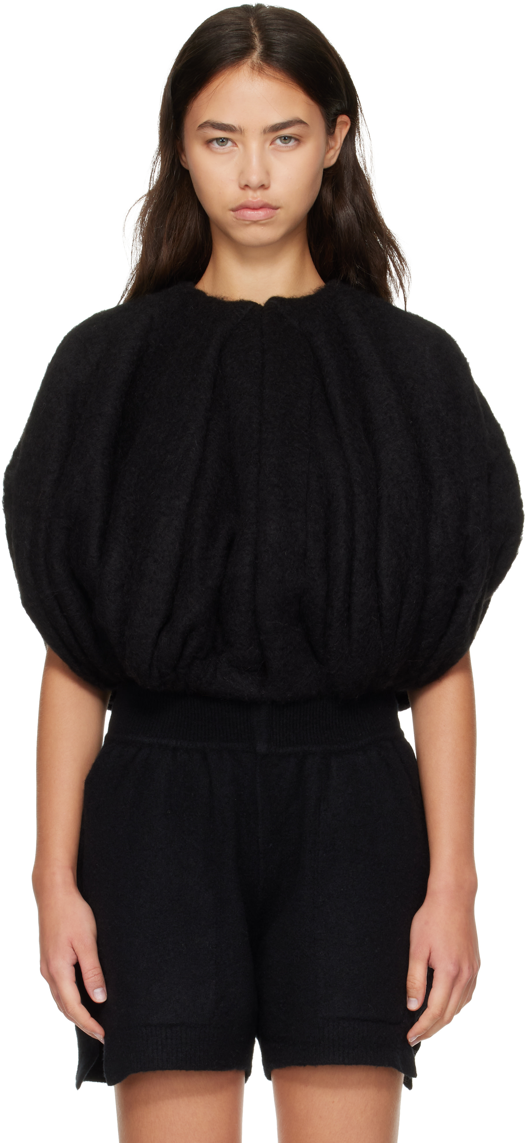 Rick Owens - Pull Bubble noir à ourlet écourté - Tower Temple