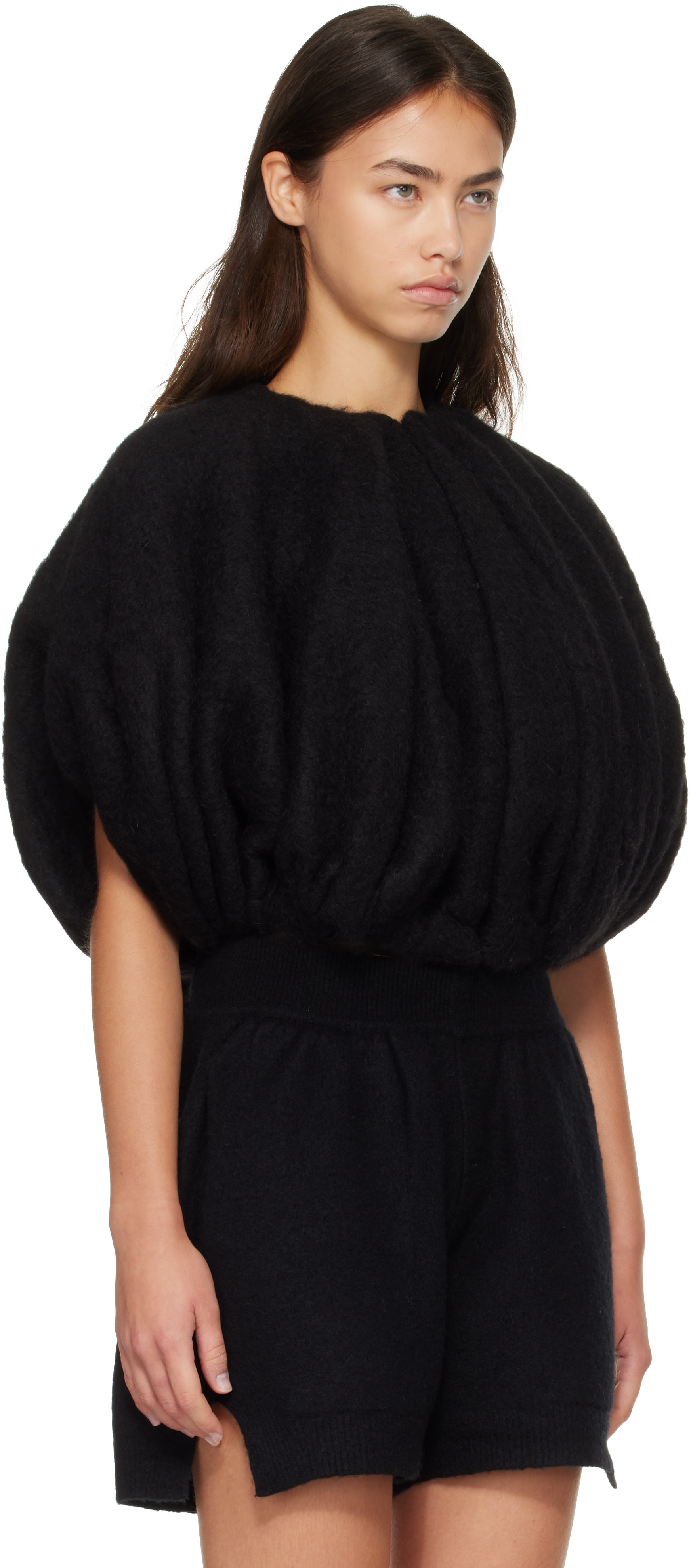 Rick Owens - Pull Bubble noir à ourlet écourté - Tower Temple