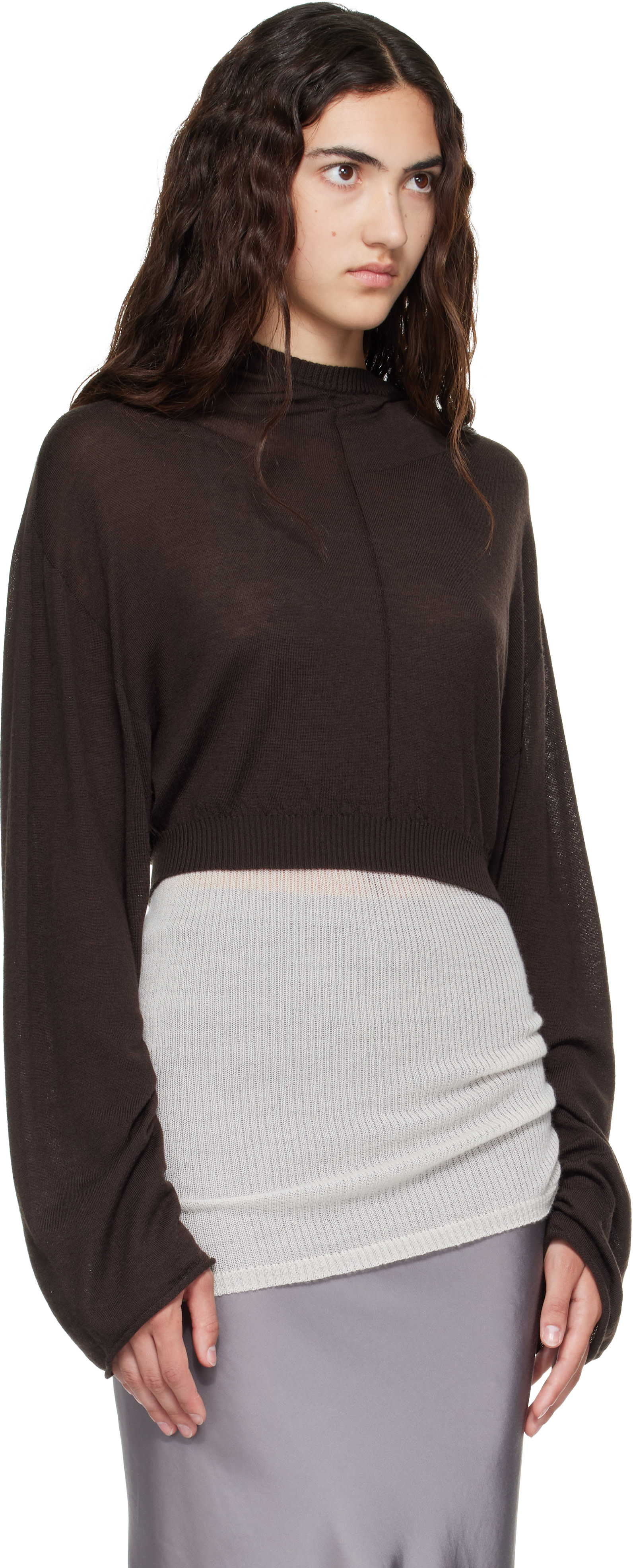 Rick Owens - Pull à capuche de style tunique écourté brun - Tower