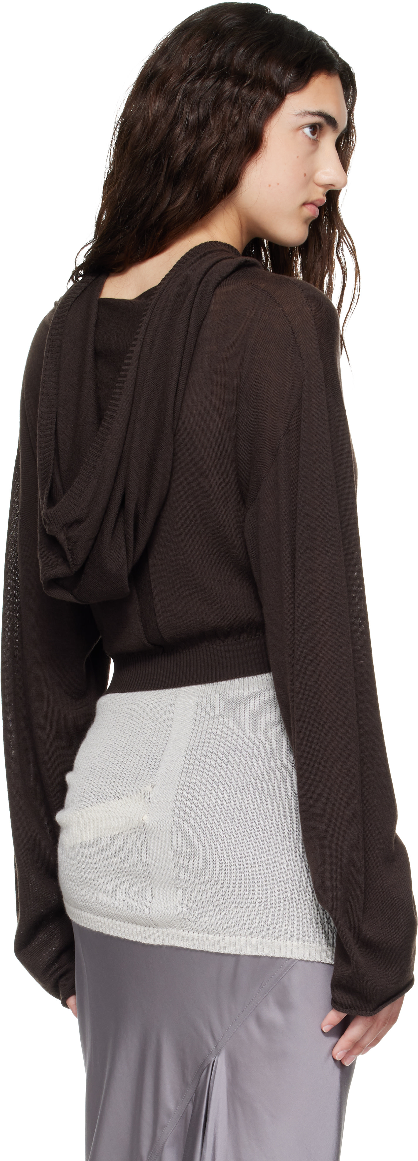 Rick Owens - Pull à capuche de style tunique écourté brun - Tower