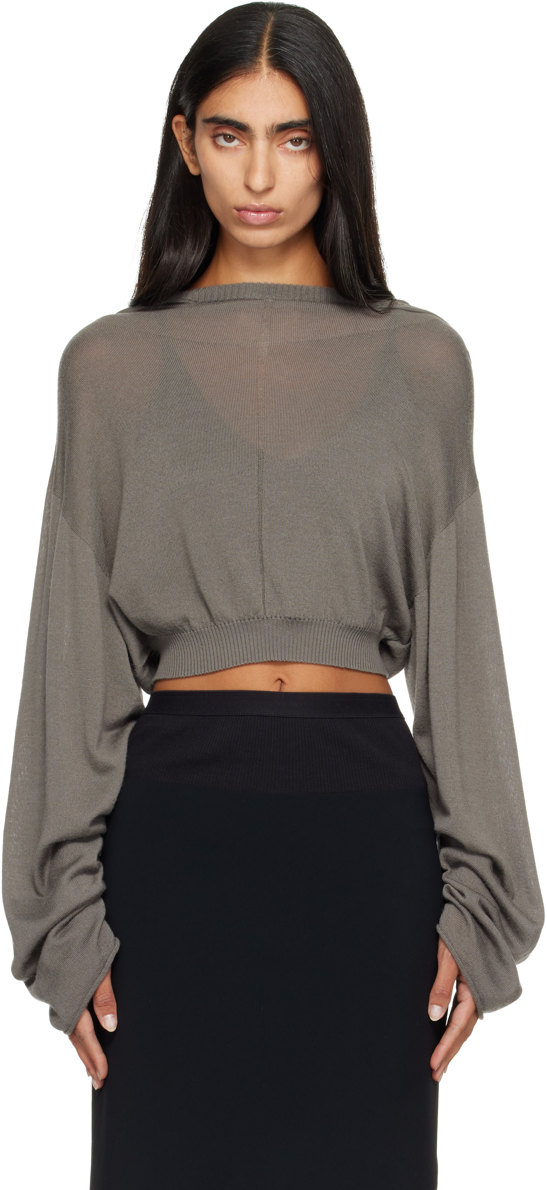 Rick Owens - Pull à capuche de style tunique écourté gris - Tower