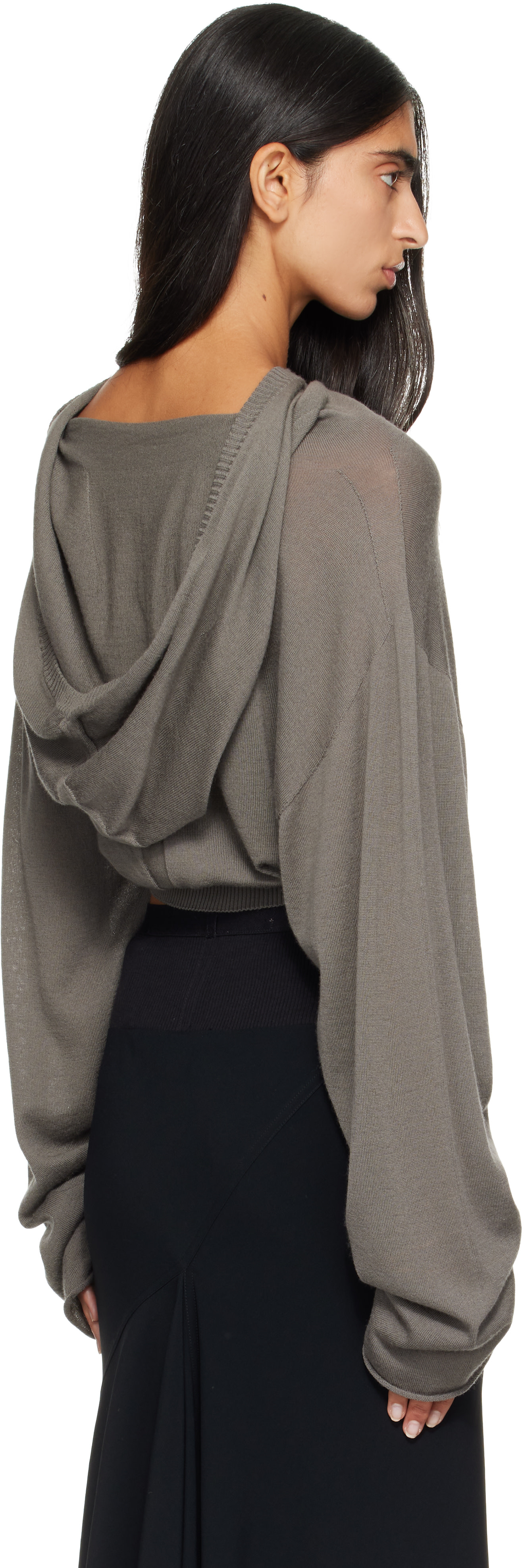 Rick Owens - Pull à capuche de style tunique écourté gris - Tower