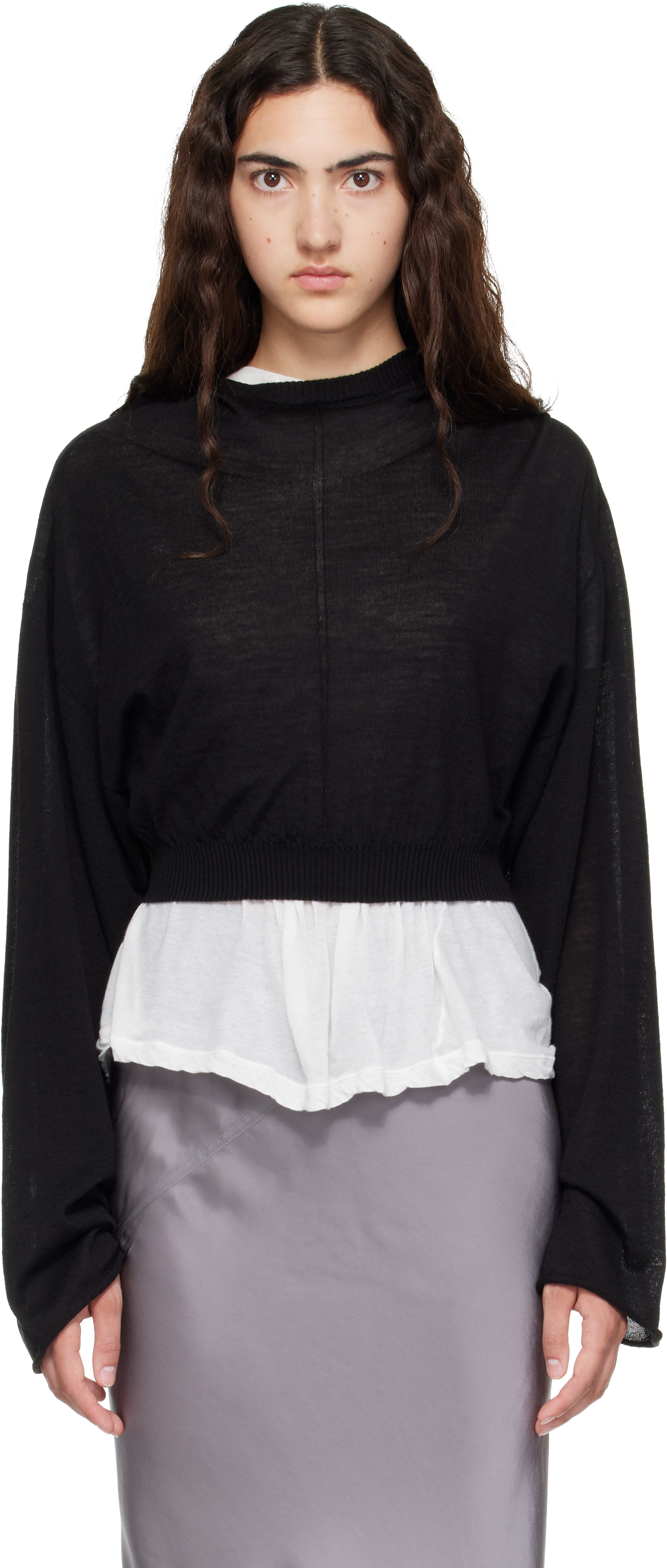 Rick Owens - Pull à capuche de style tunique écourté noir - Tower