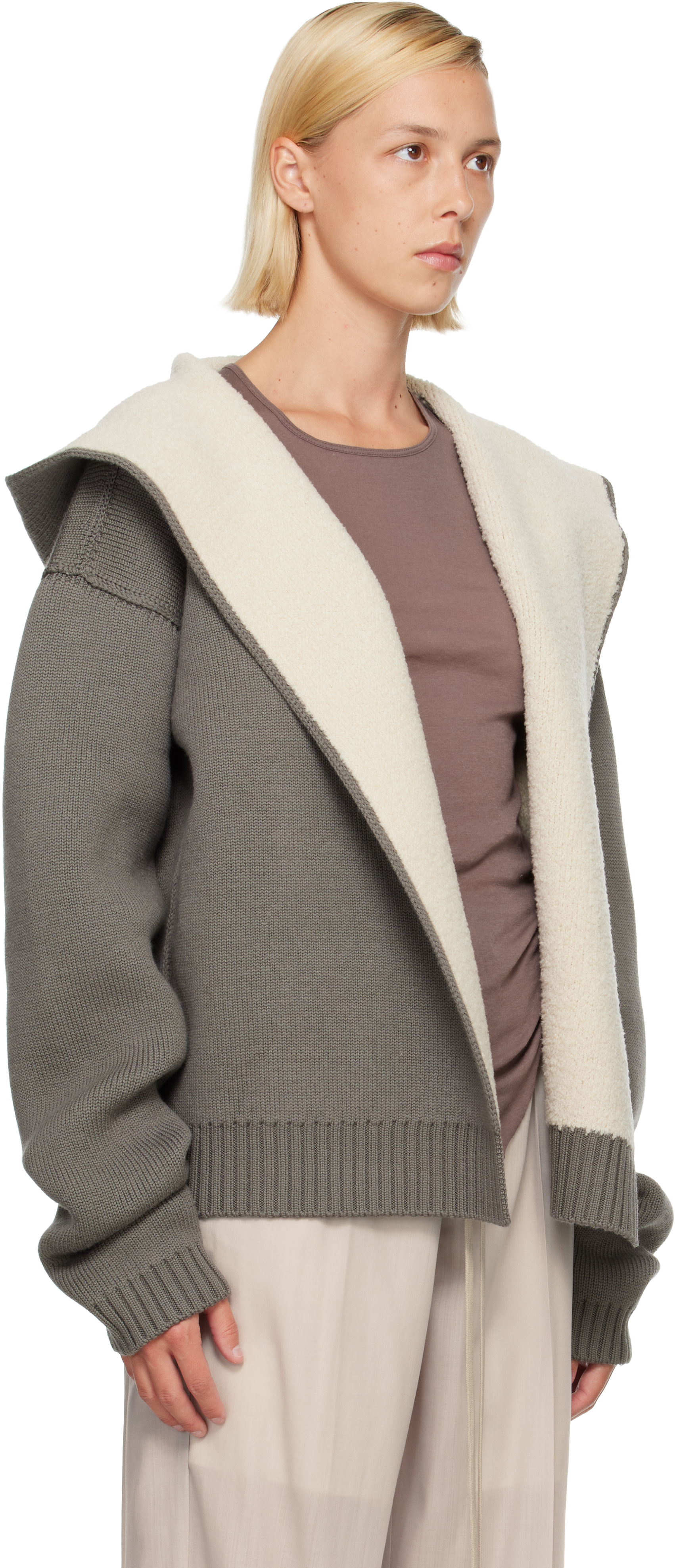 Rick Owens ケープスリーブニット Rick Owens: Gray & Off-White Tower Reversible Robe Hoodie | SSENSE