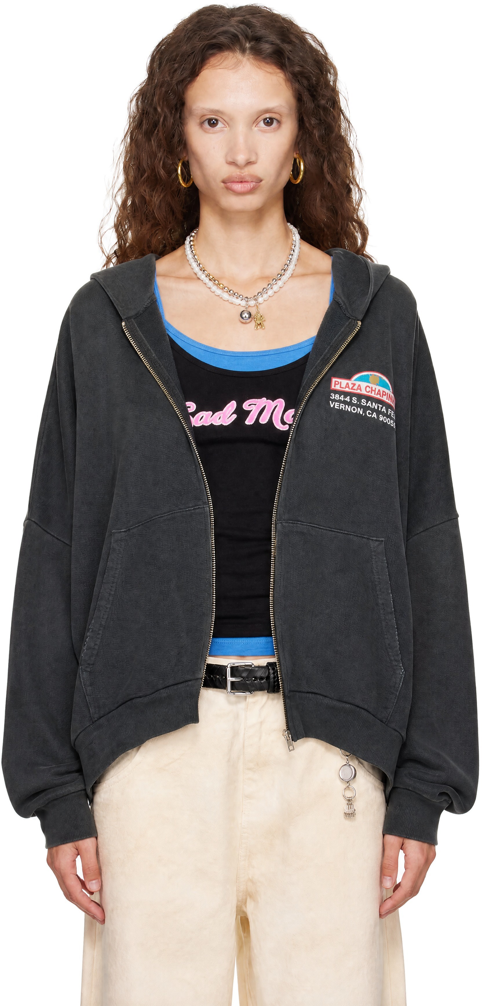 え*ょ様  originals Willy Chavarria ショ WILLY CHAVARRIA: Gray 'Plaza Chavarria' Zip Hooligan Hoodie | SSENSE