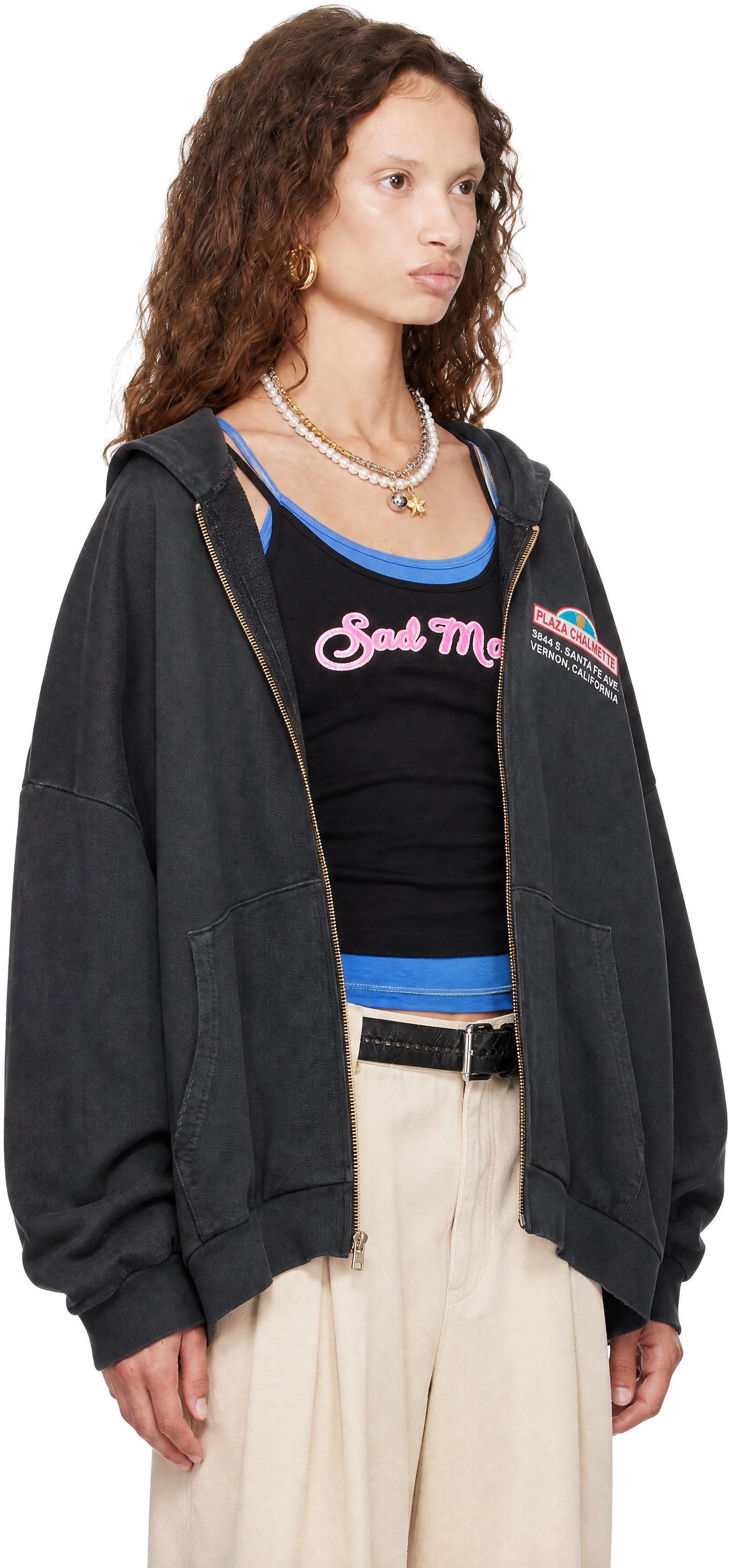 WILLY CHAVARRIA: Gray 'Plaza Chavarria' Zip Hooligan Hoodie | SSENSE