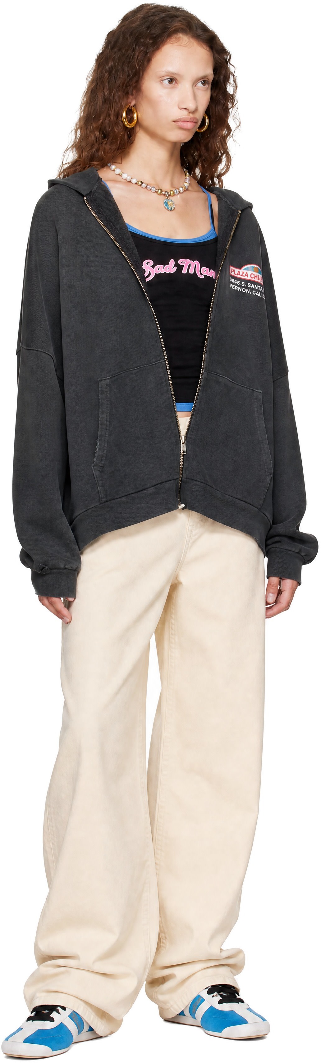 WILLY CHAVARRIA: Gray 'Plaza Chavarria' Zip Hooligan Hoodie | SSENSE