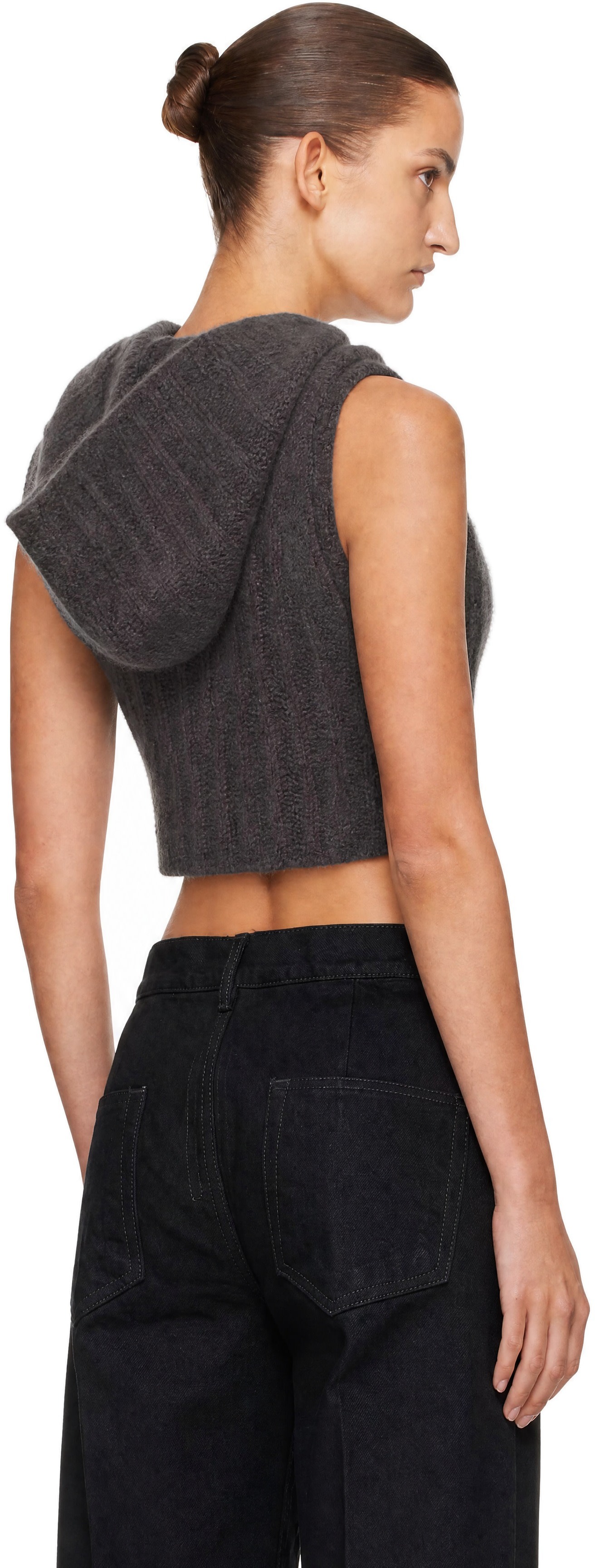 Rick Owens - Pull à capuche écourté sans manches gris - Tower