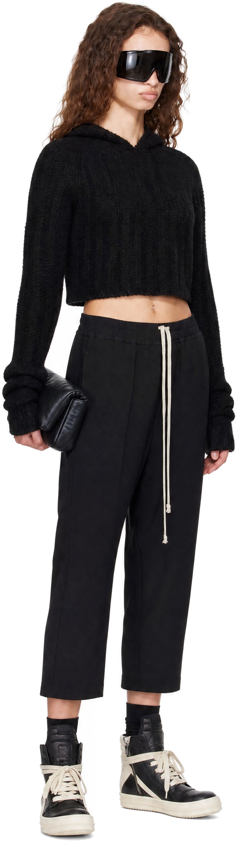 Rick Owens - Pull à capuche écourté noir - Tower