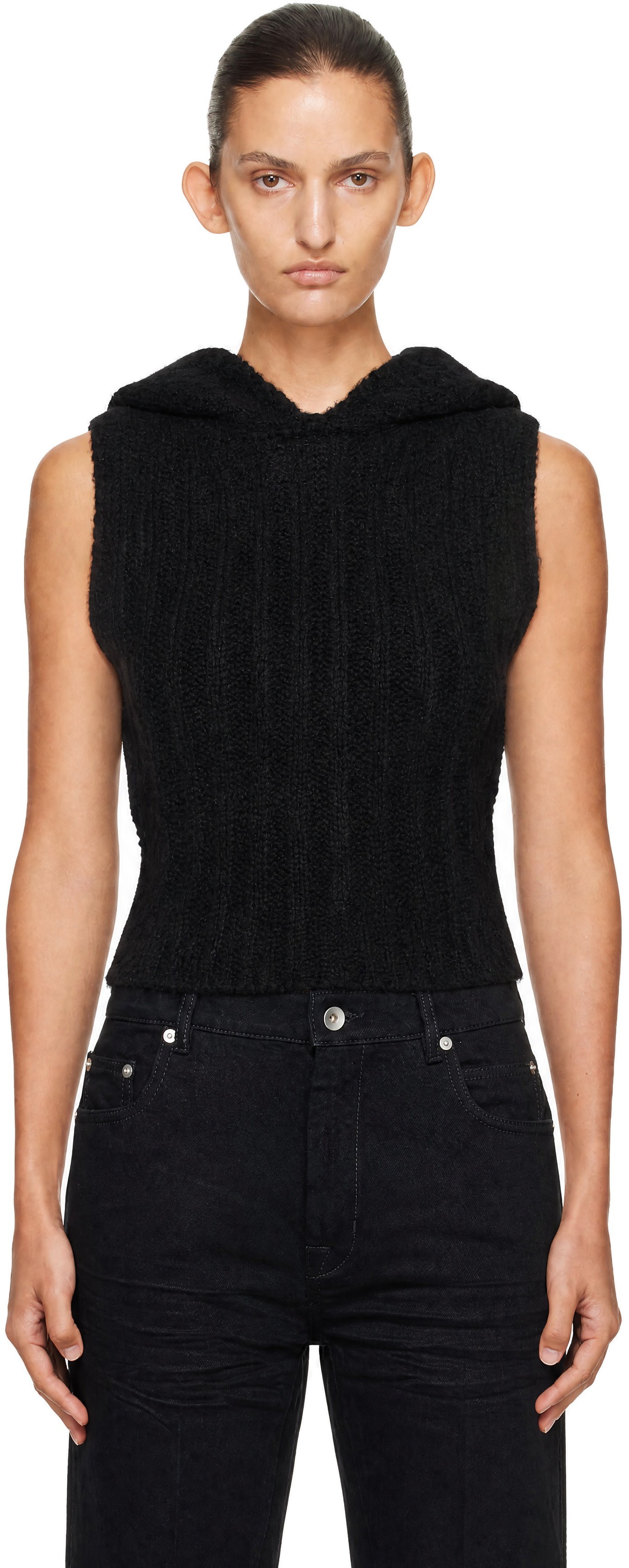 Rick Owens - Pull à capuche écourté sans manches noir - Tower