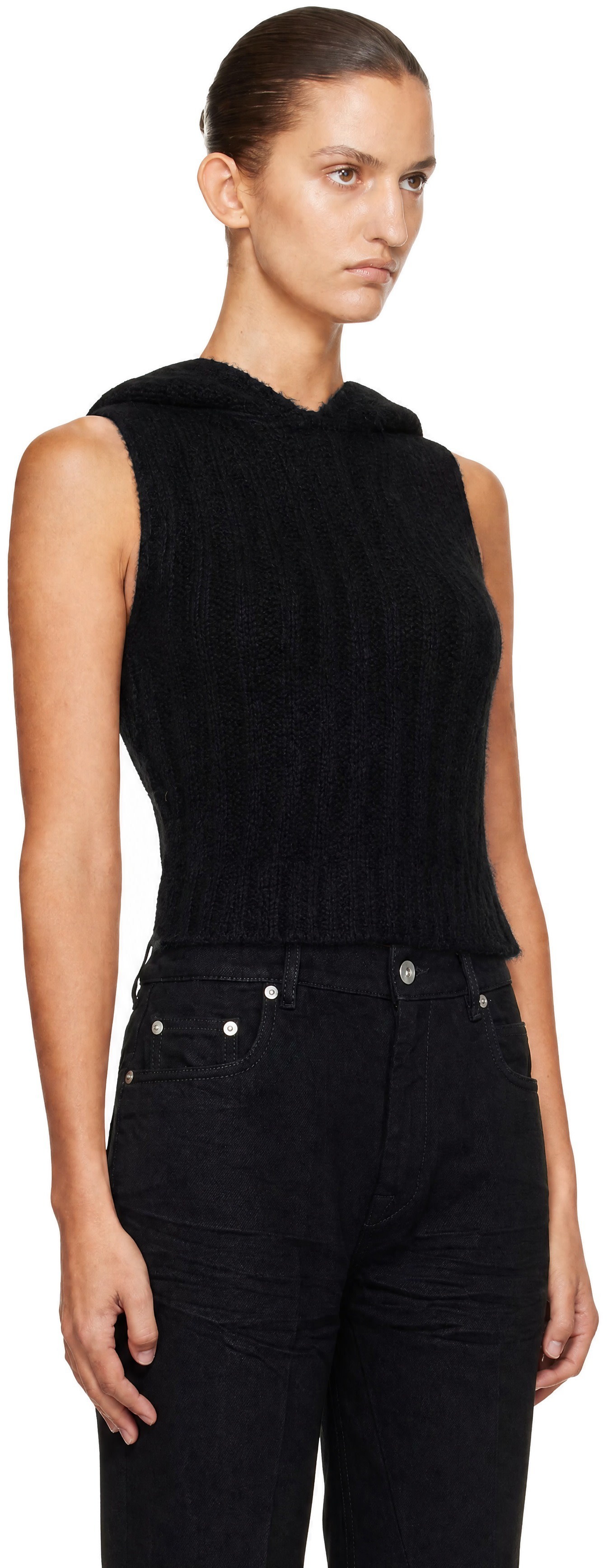 Rick Owens - Pull à capuche écourté sans manches noir - Tower