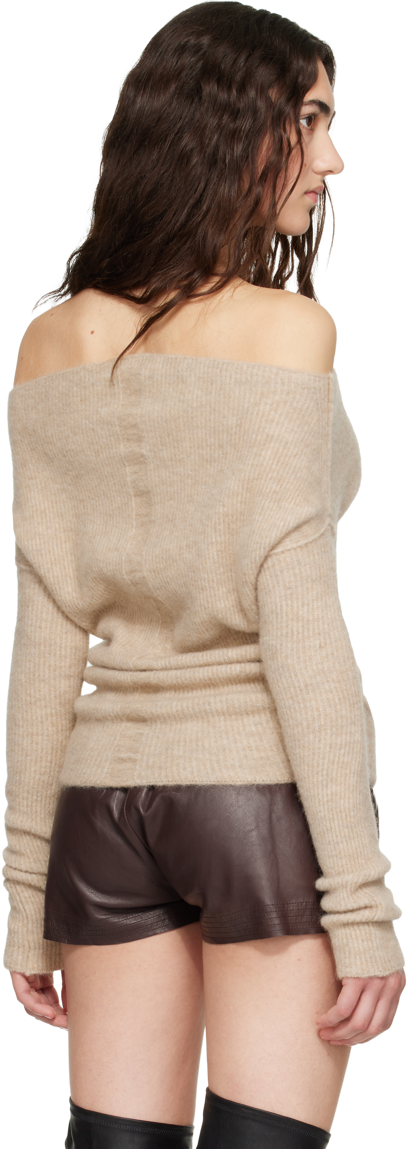 Rick Owens - Pull à manches longues beige à col bénitier - Tower