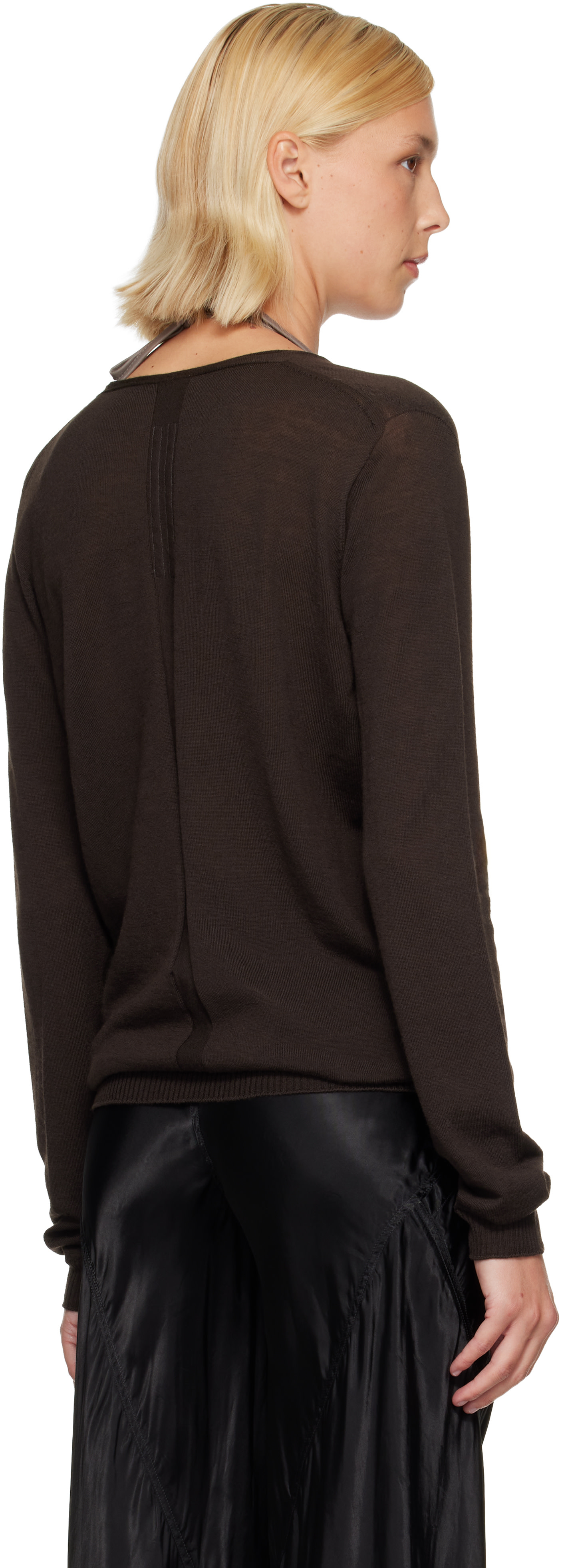 Rick Owens - Pull brun à col en V plongeant