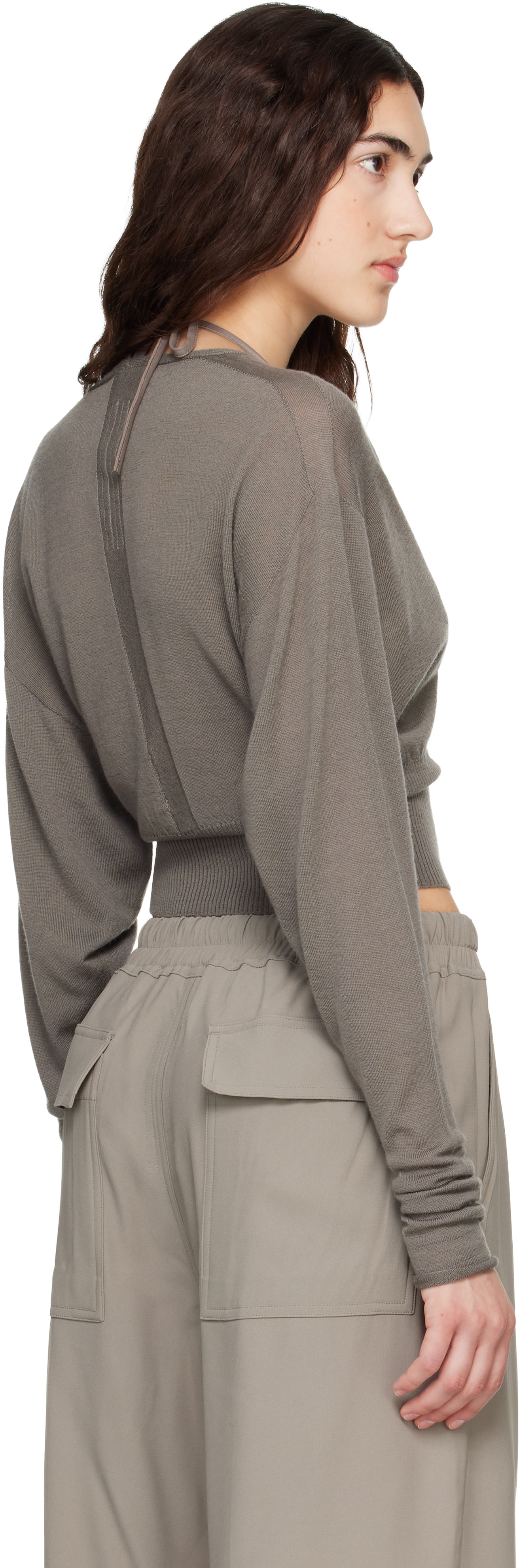 Rick Owens - Pull écourté taupe à col en V - Tower