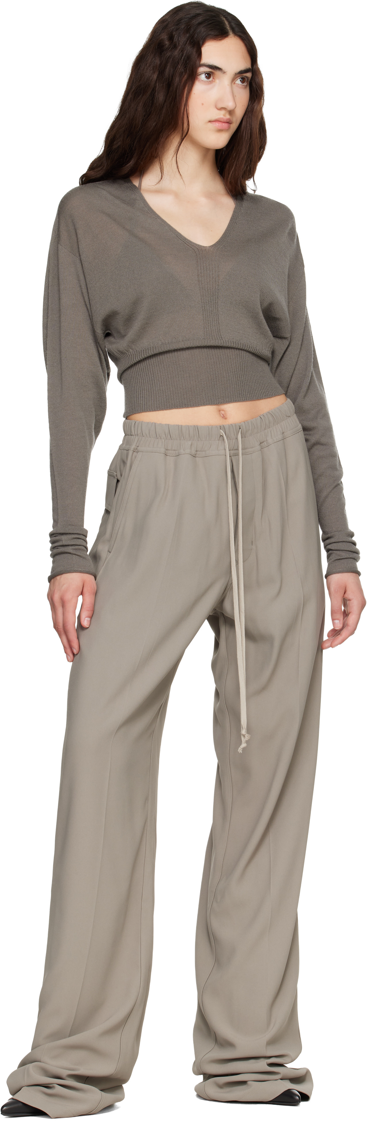 Rick Owens - Pull écourté taupe à col en V - Tower