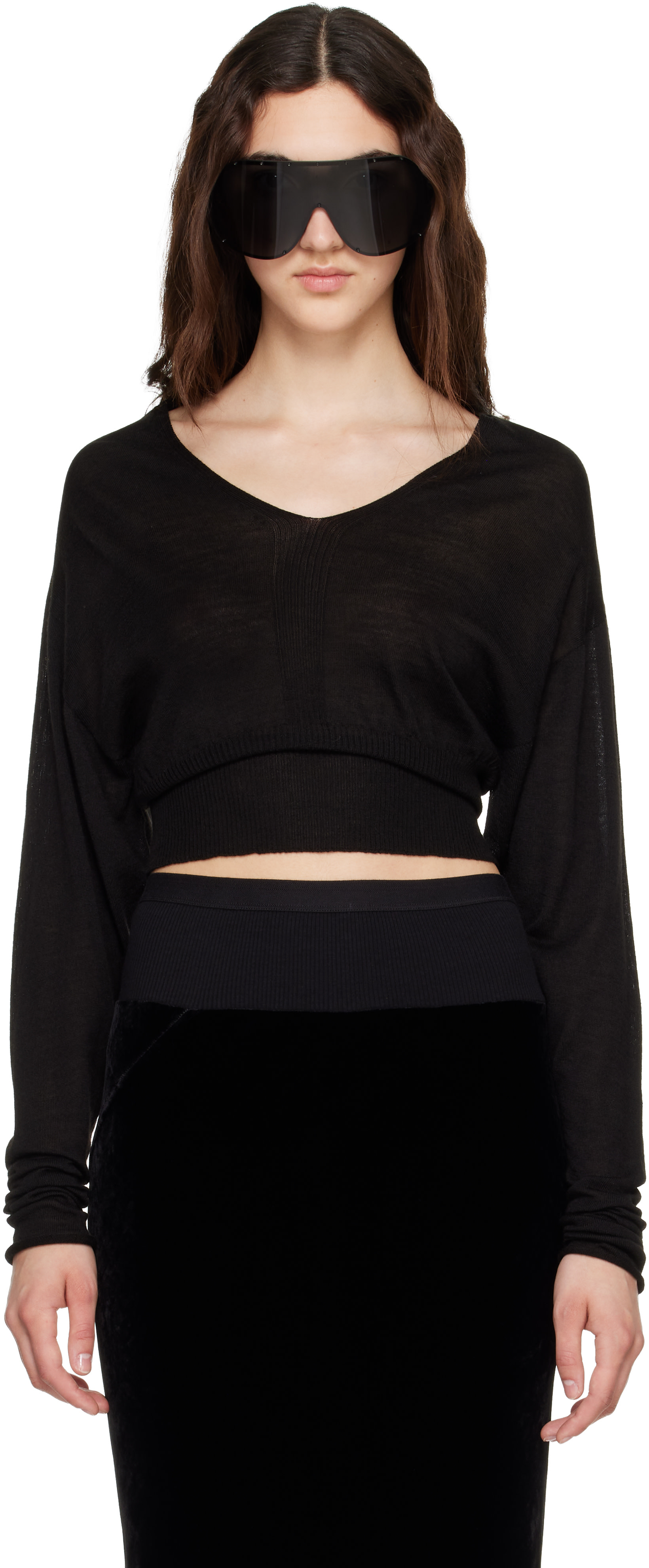 Rick Owens: Black Tower V Cropped Sweater | SSENSE