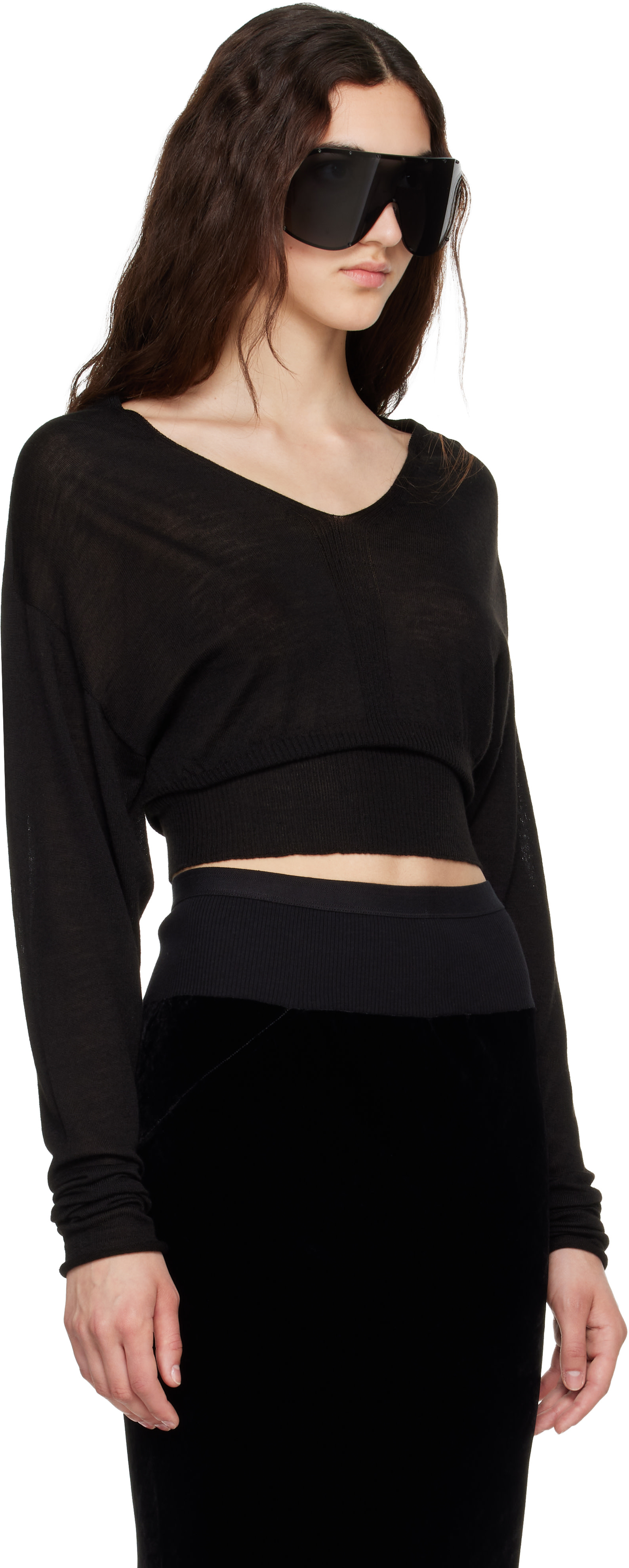 Rick Owens: Black Tower V Cropped Sweater | SSENSE