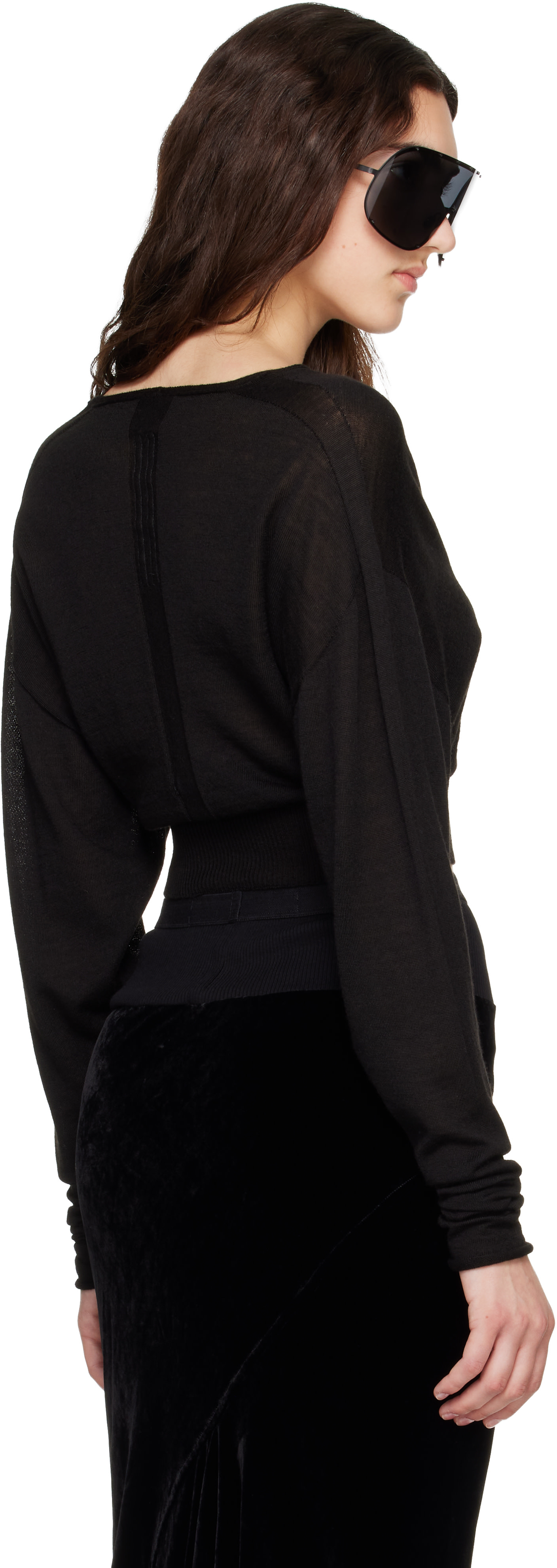 Rick Owens: Black Tower V Cropped Sweater | SSENSE Taiwan