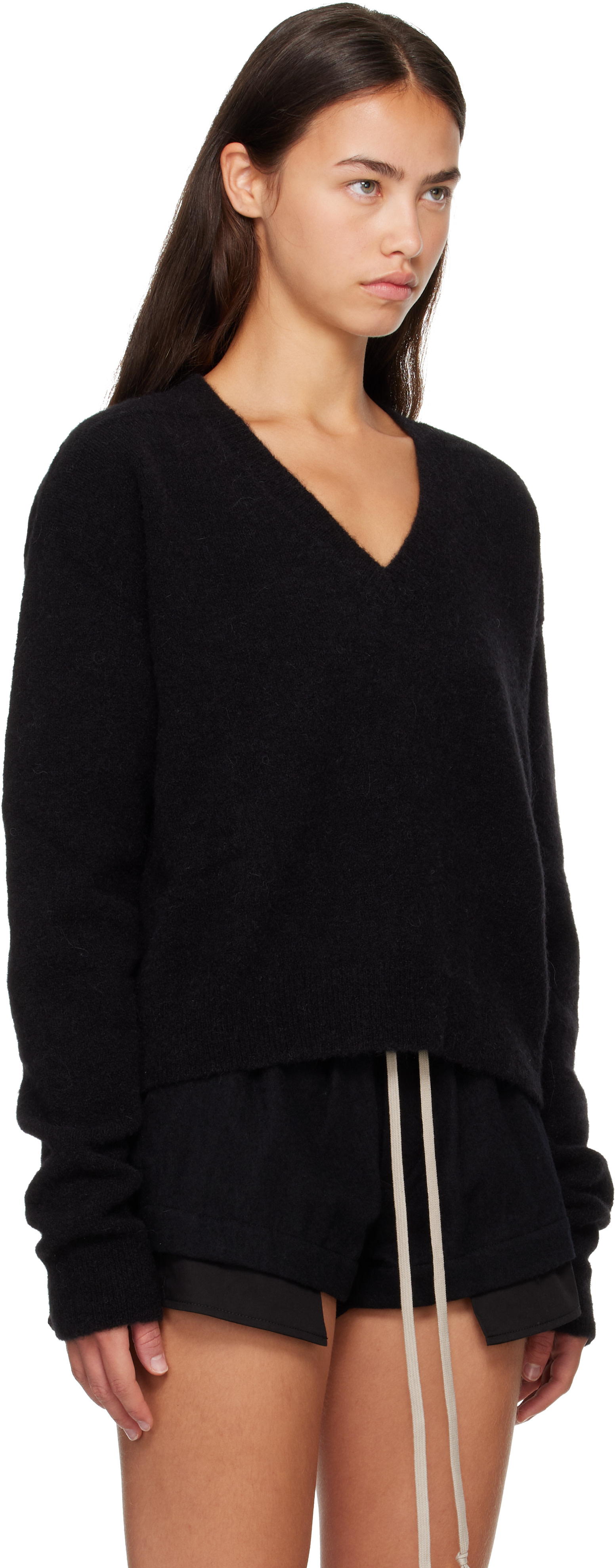Rick Owens: Black Tower Tommy V Neck Sweater | SSENSE