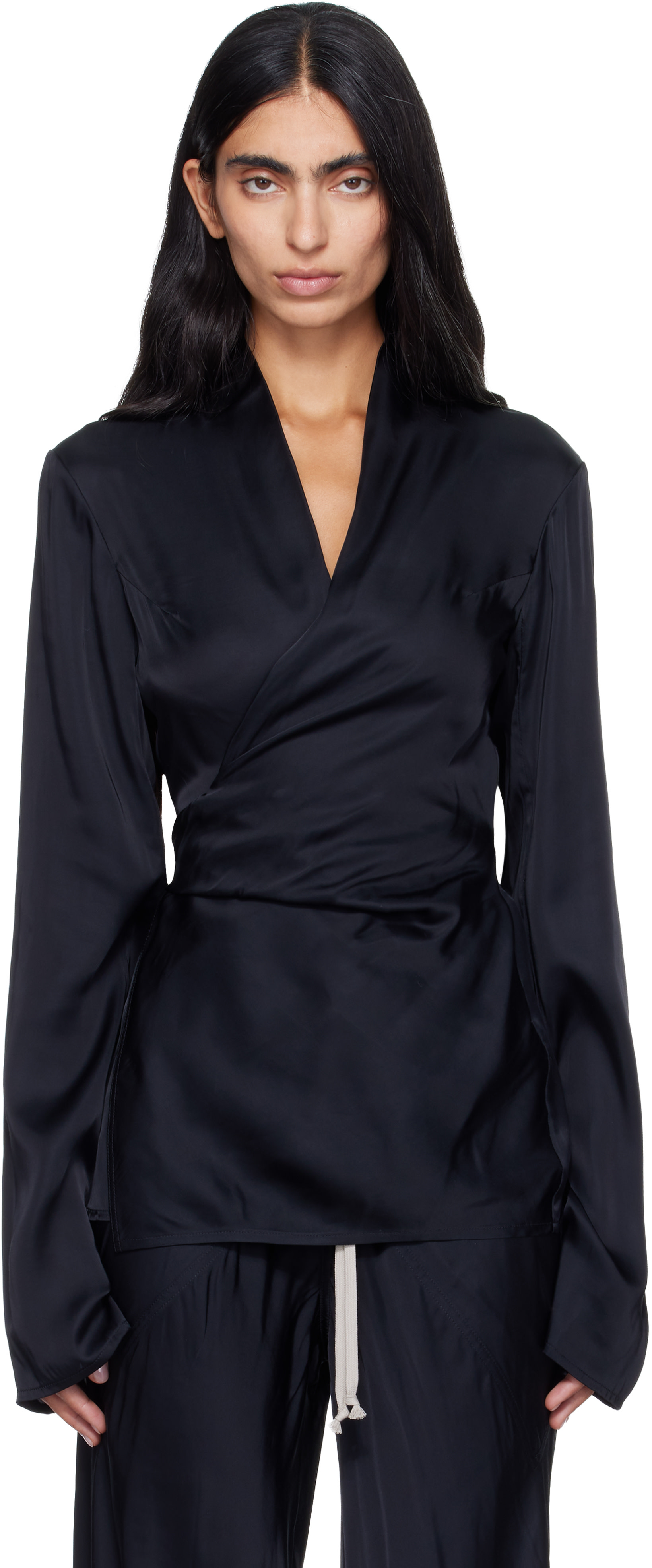 Rick Owens: Black Tower Laura LS Blouse | SSENSE