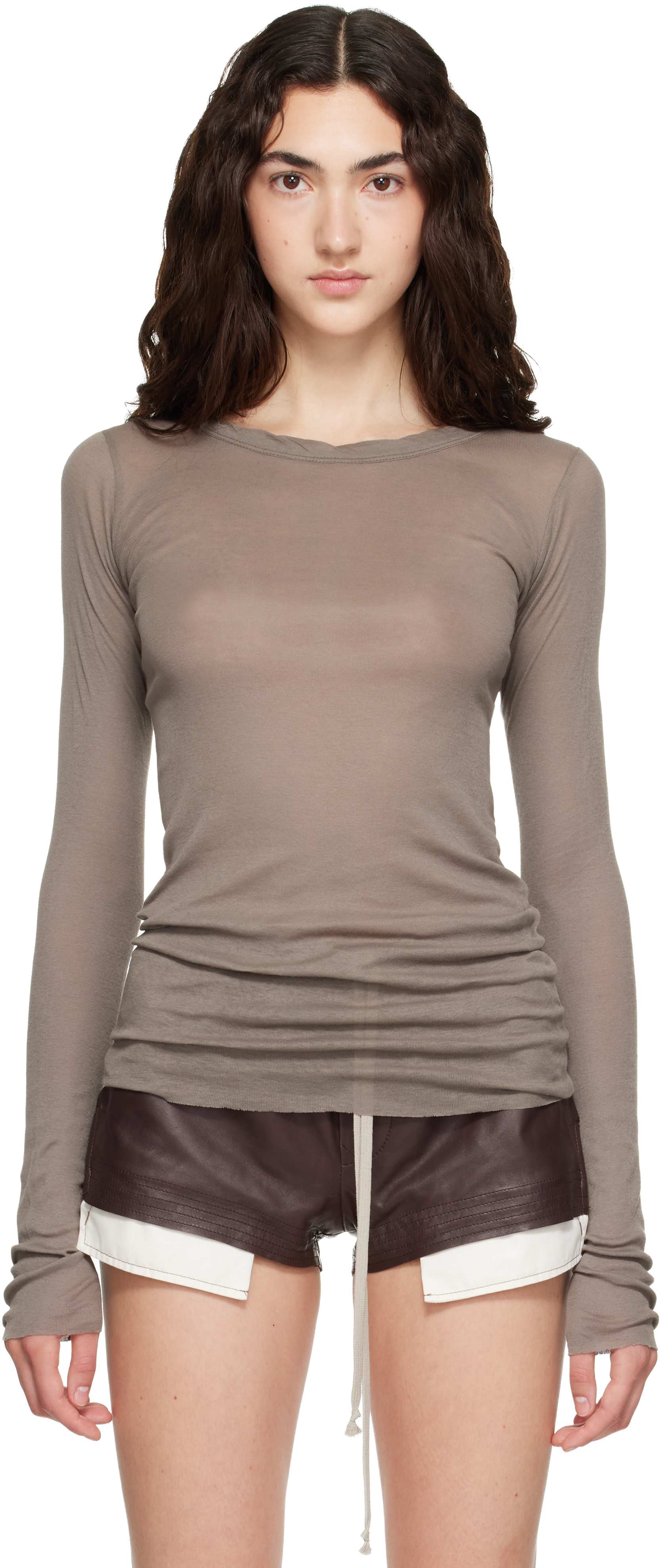 Rick Owens: Gray Tower Rib LS T-shirt | SSENSE