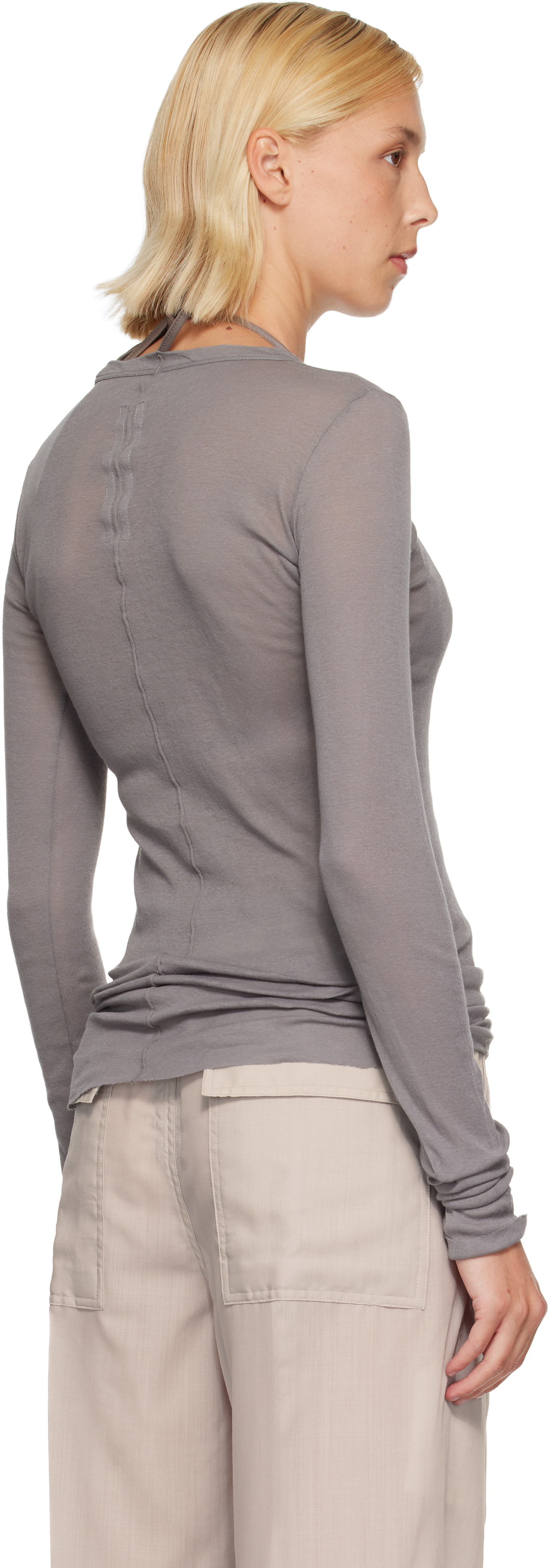 Rick Owens: Gray Tower Rib LS T-shirt | SSENSE Canada