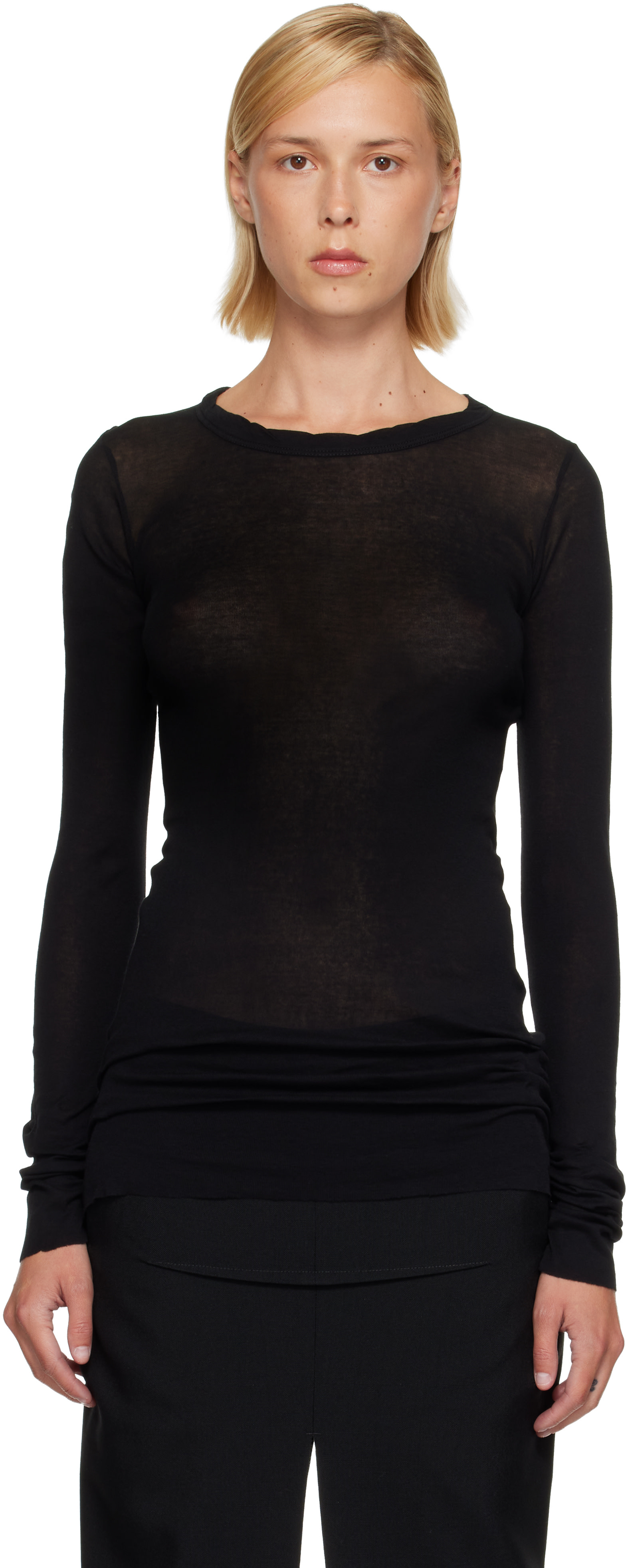 Rick Owens: Black Tower Rib LS T-shirt | SSENSE