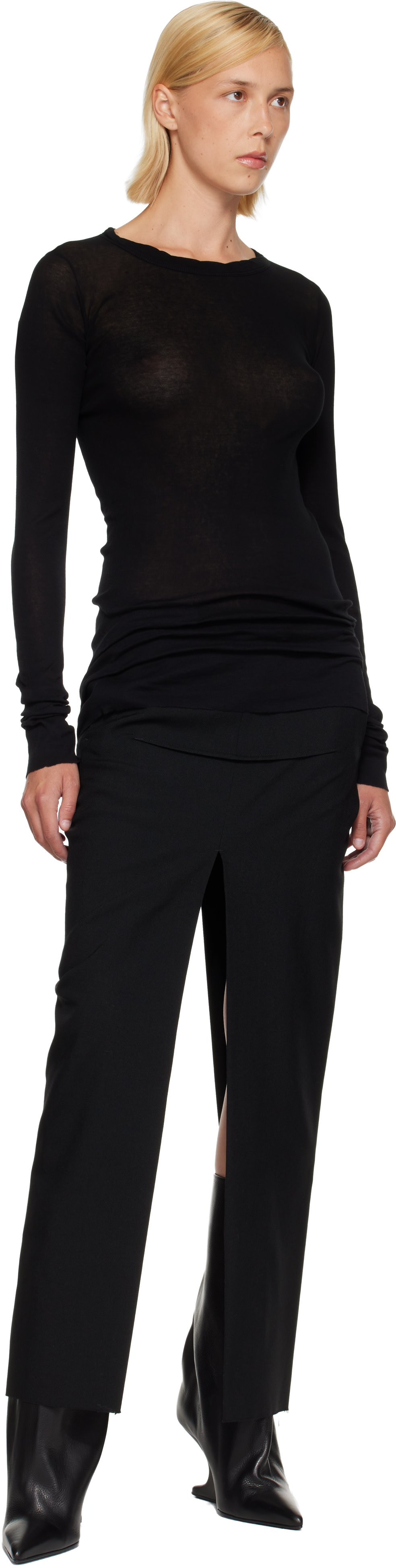 Rick Owens: Black Tower Rib LS T-shirt | SSENSE