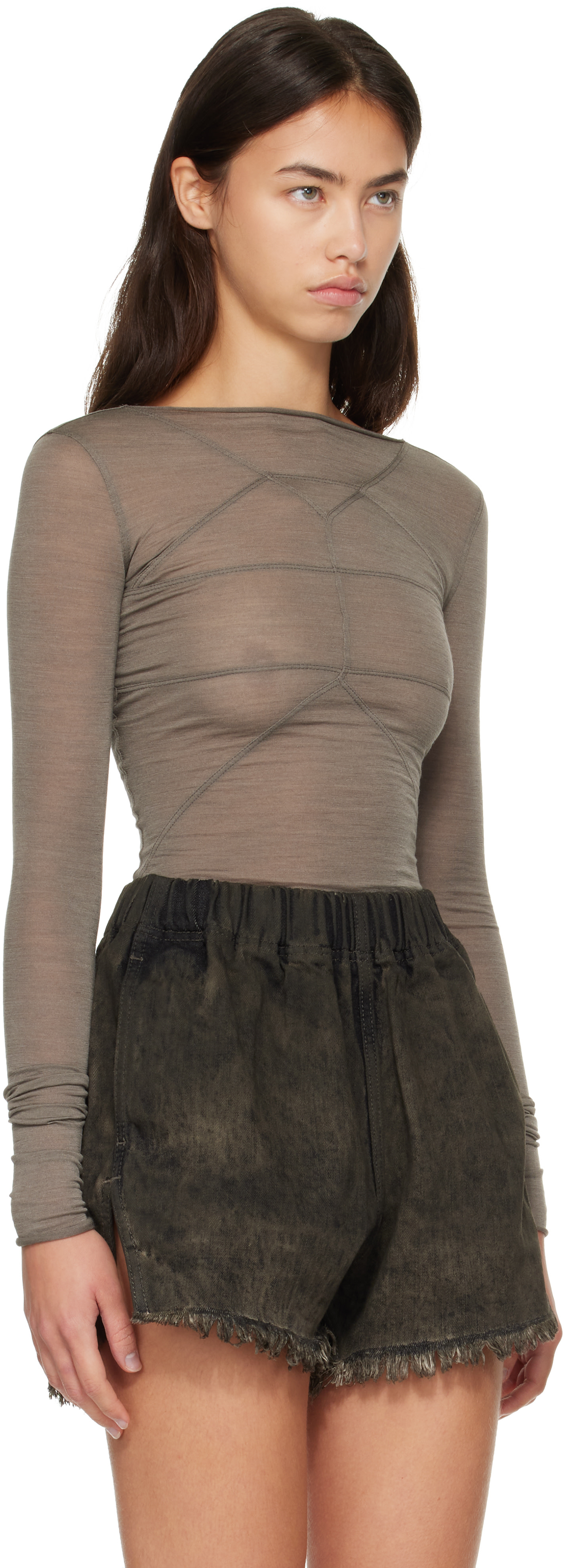 Rick Owens: Gray Tower LS Temple T-shirt | SSENSE