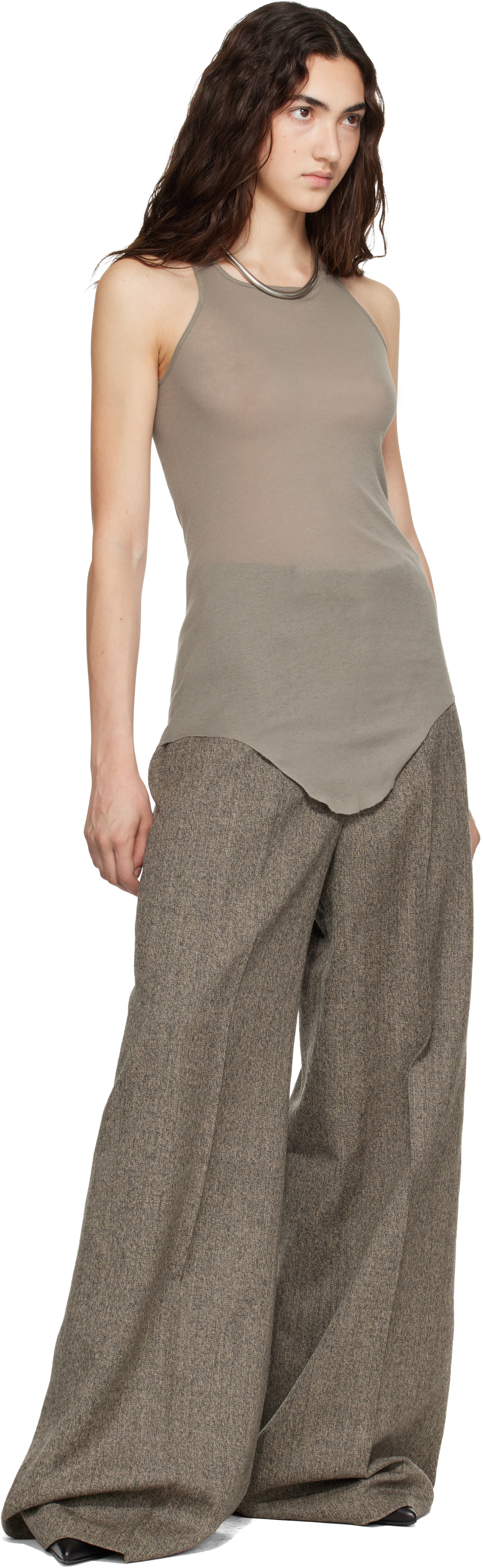 Rick Owens: Taupe Tower Basic Rib Tank Top | SSENSE Canada
