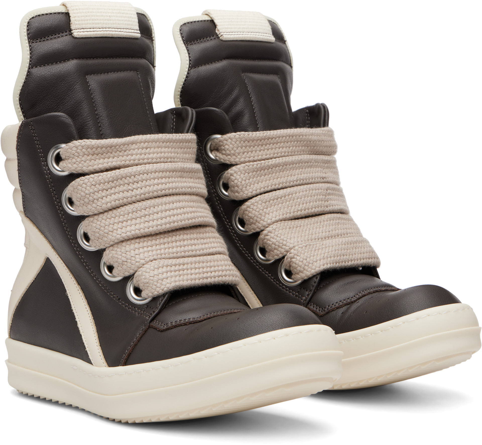 Rick Owens: Brown Temple Jumbolace Geobasket Sneakers | SSENSE