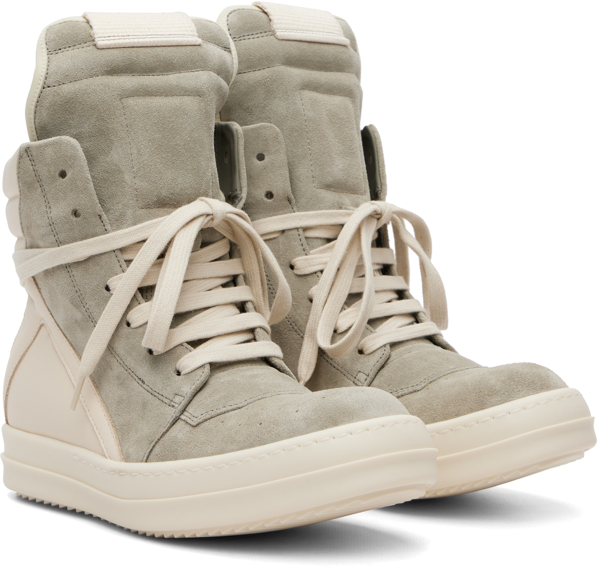 Rick Owens: Off-White & Taupe Tower Geobasket Sneakers | SSENSE