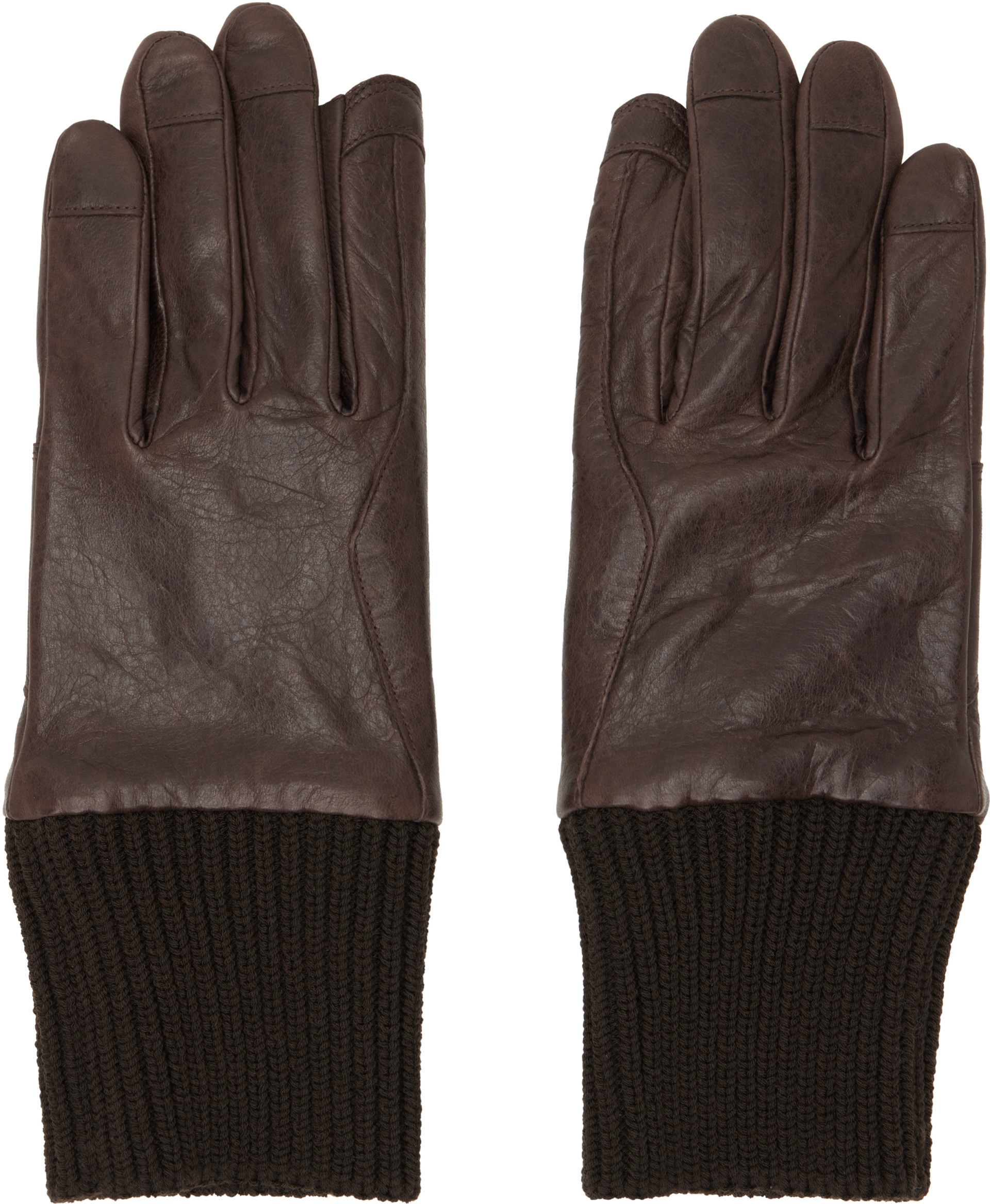 Rick Owens - Brown Tower Rib Cuff Gloves
